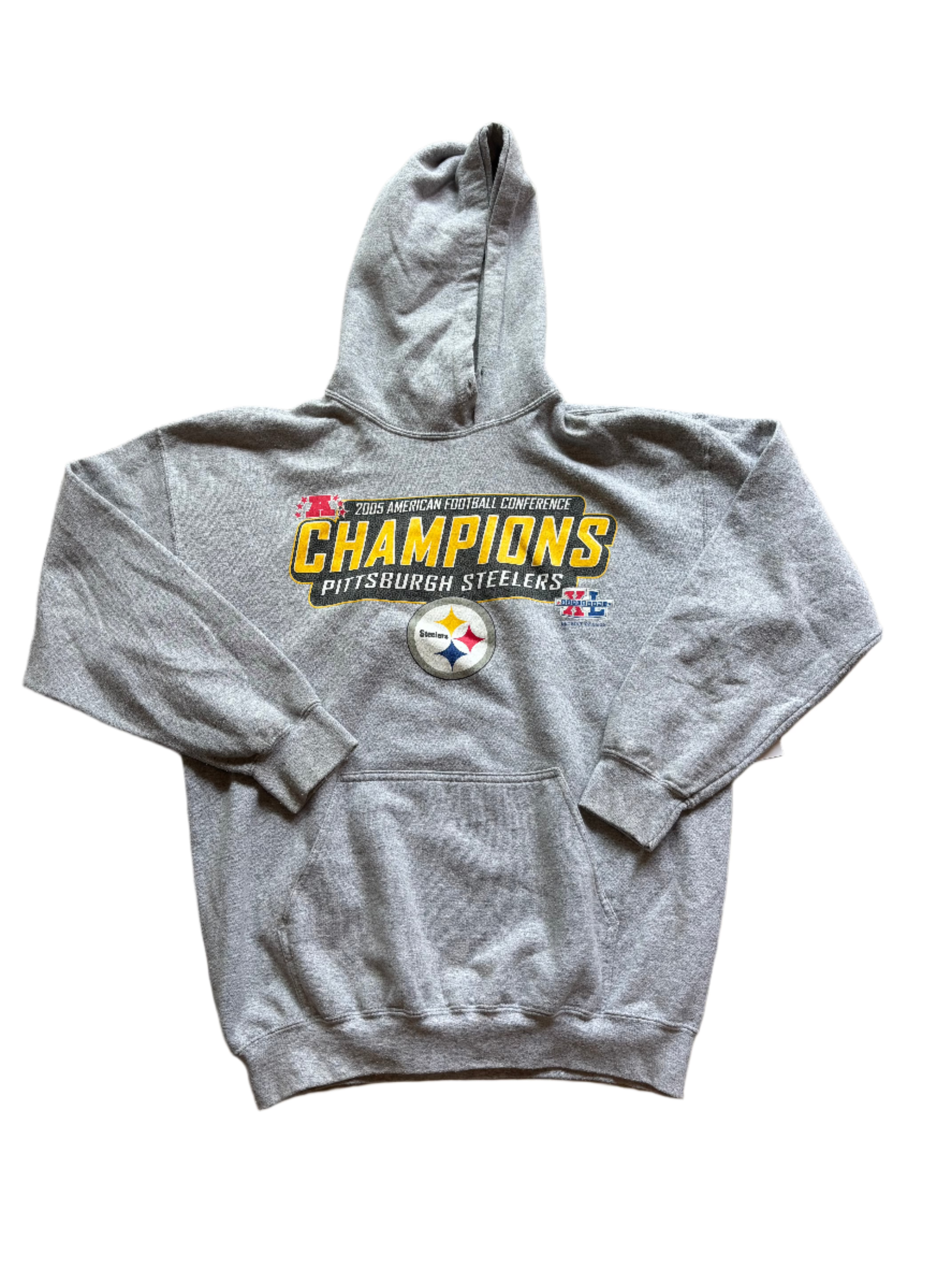 gray gildan 2005 steelers hoodie, L