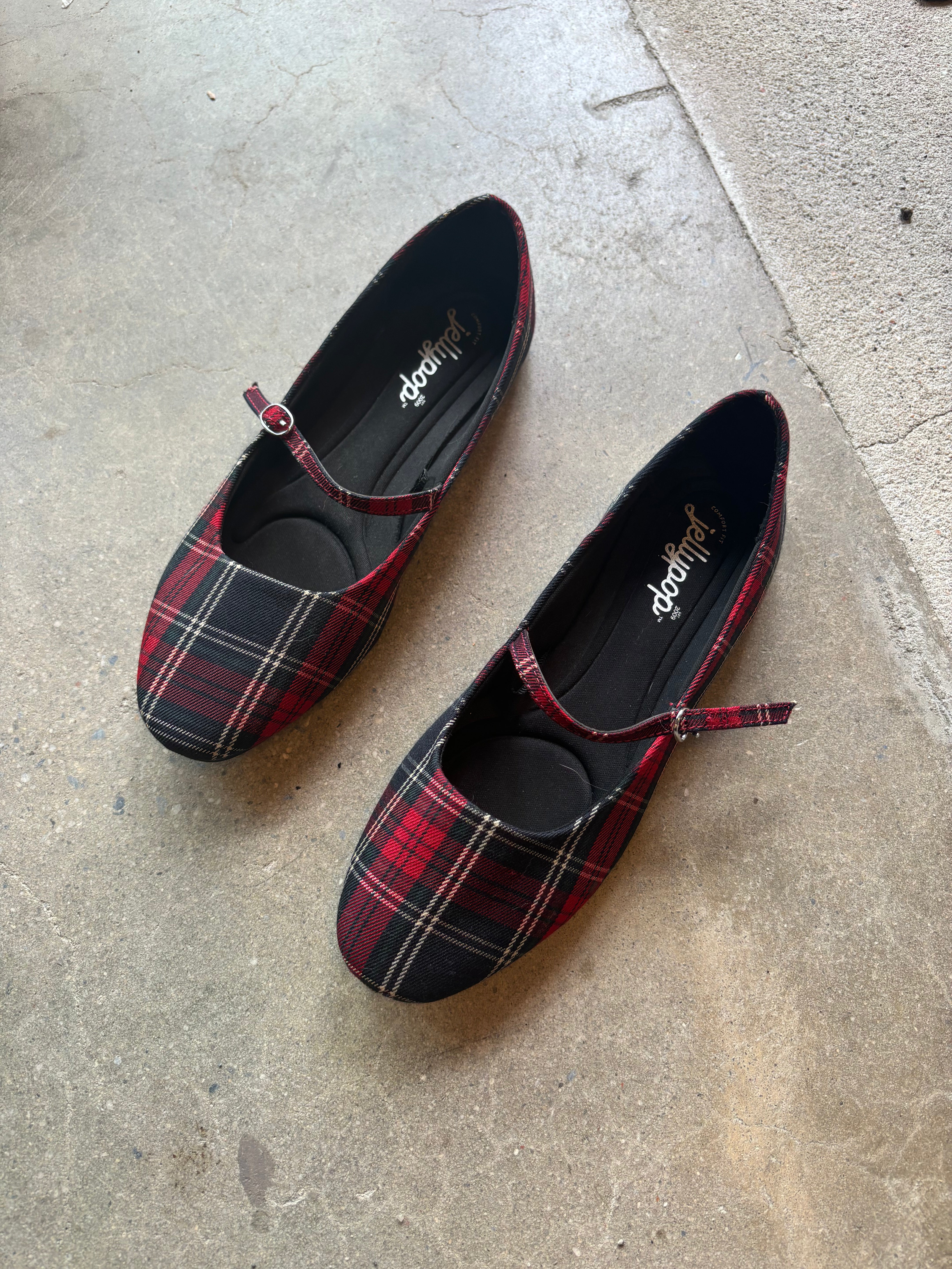 red jellypop plaid flats, 8