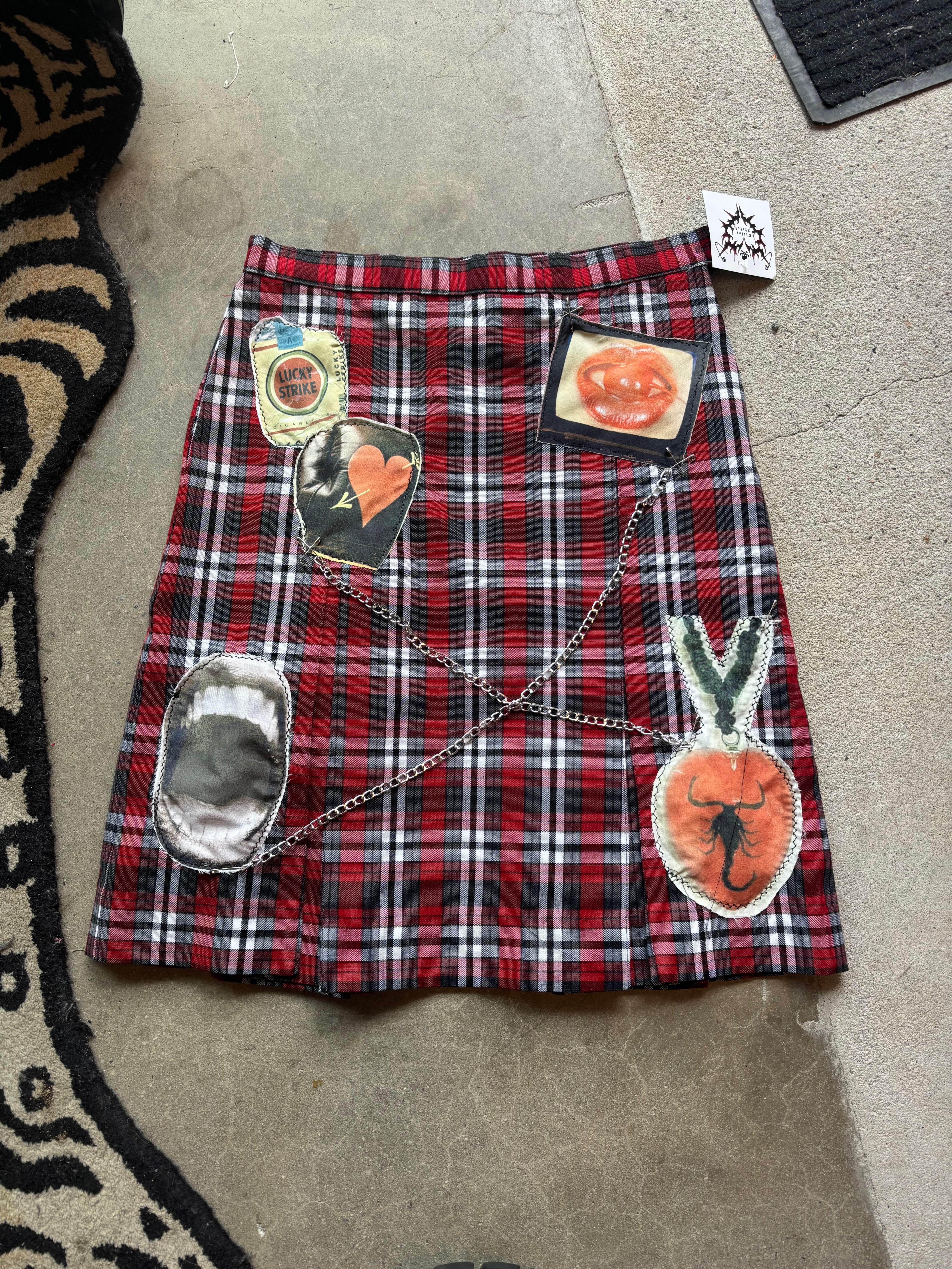 red killer stitch upcycled plaid skirt, 16