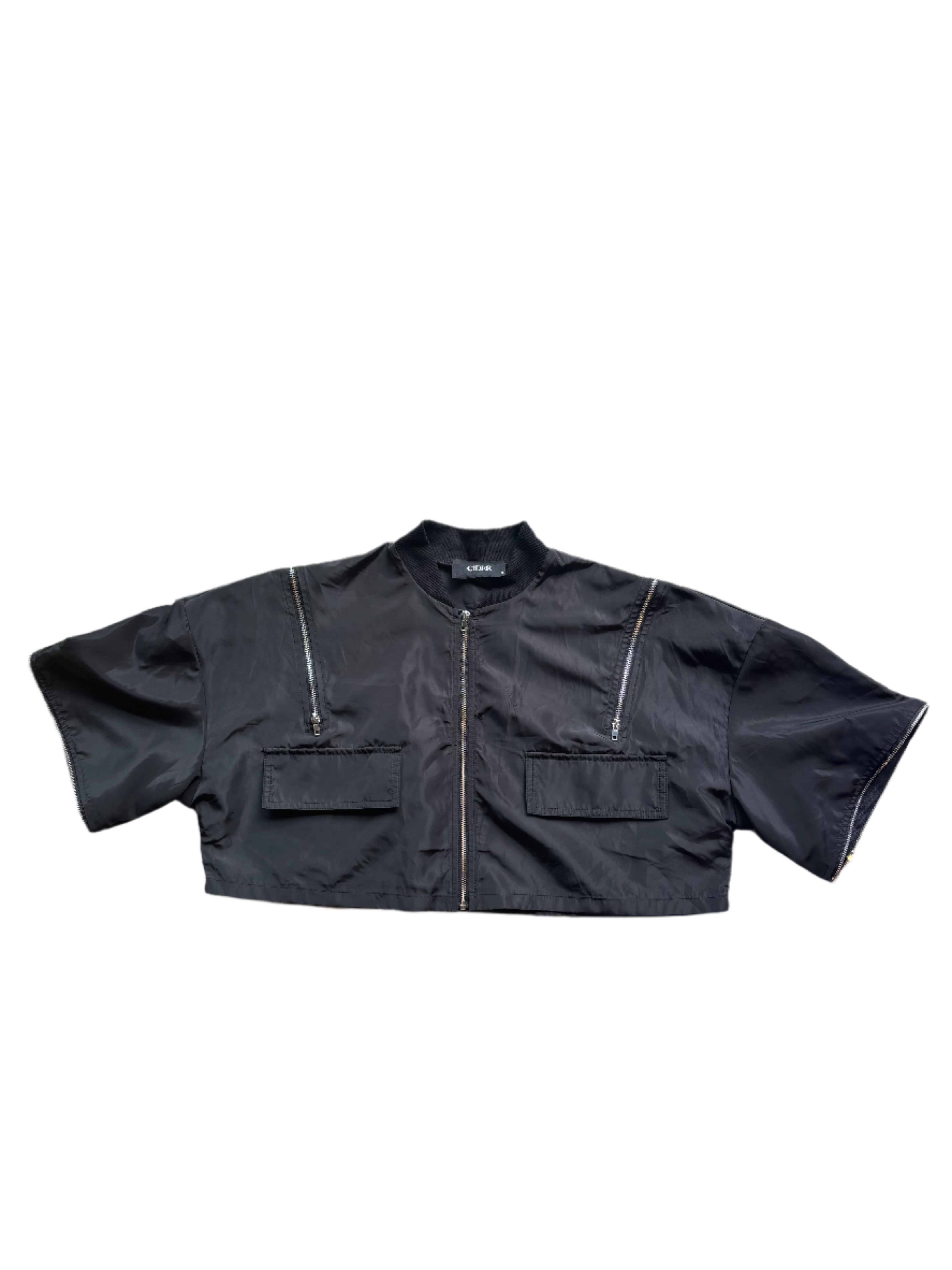 black cider windbreaker zipper crop top, s