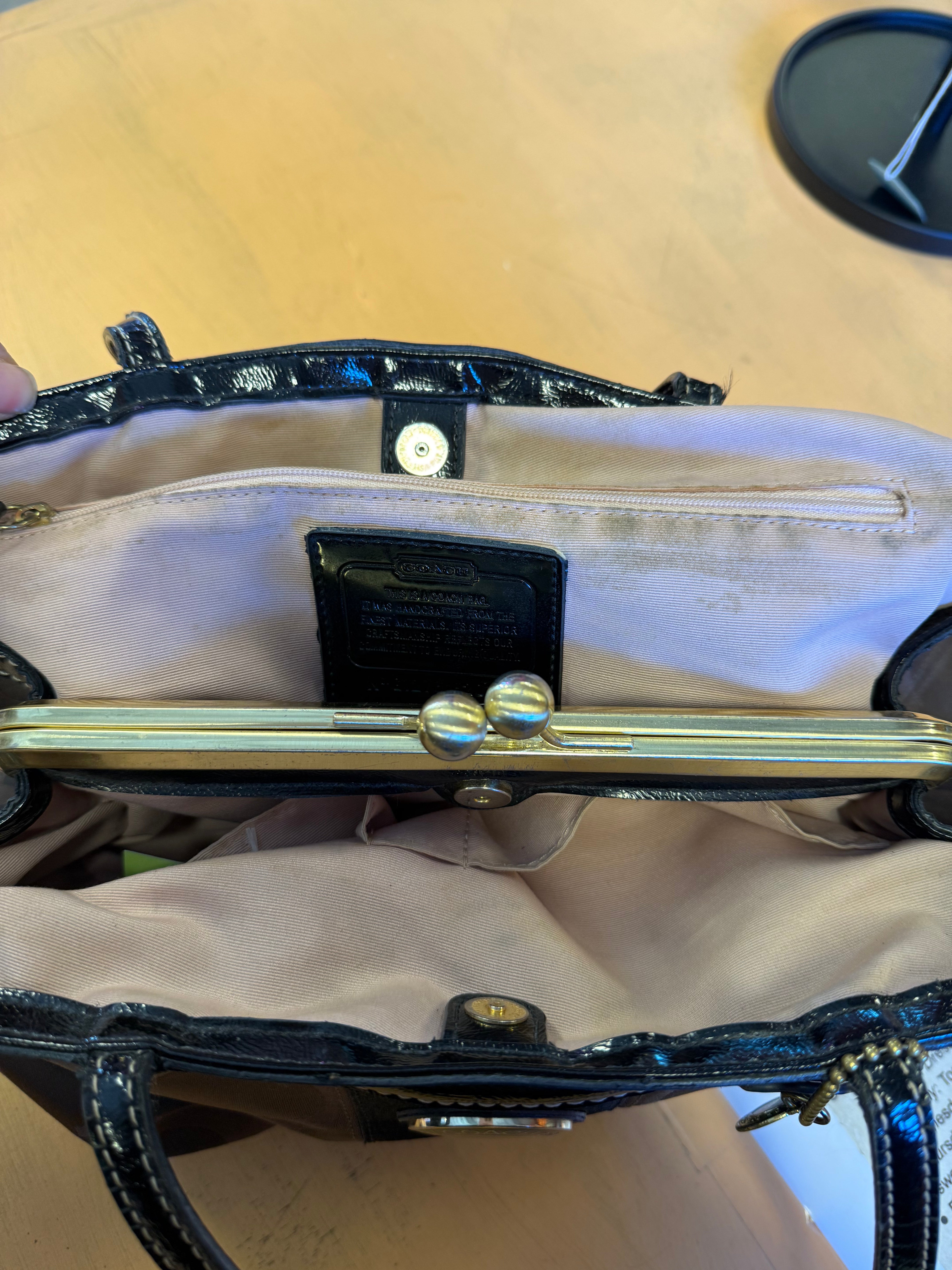 brown black coach monogram tote purse