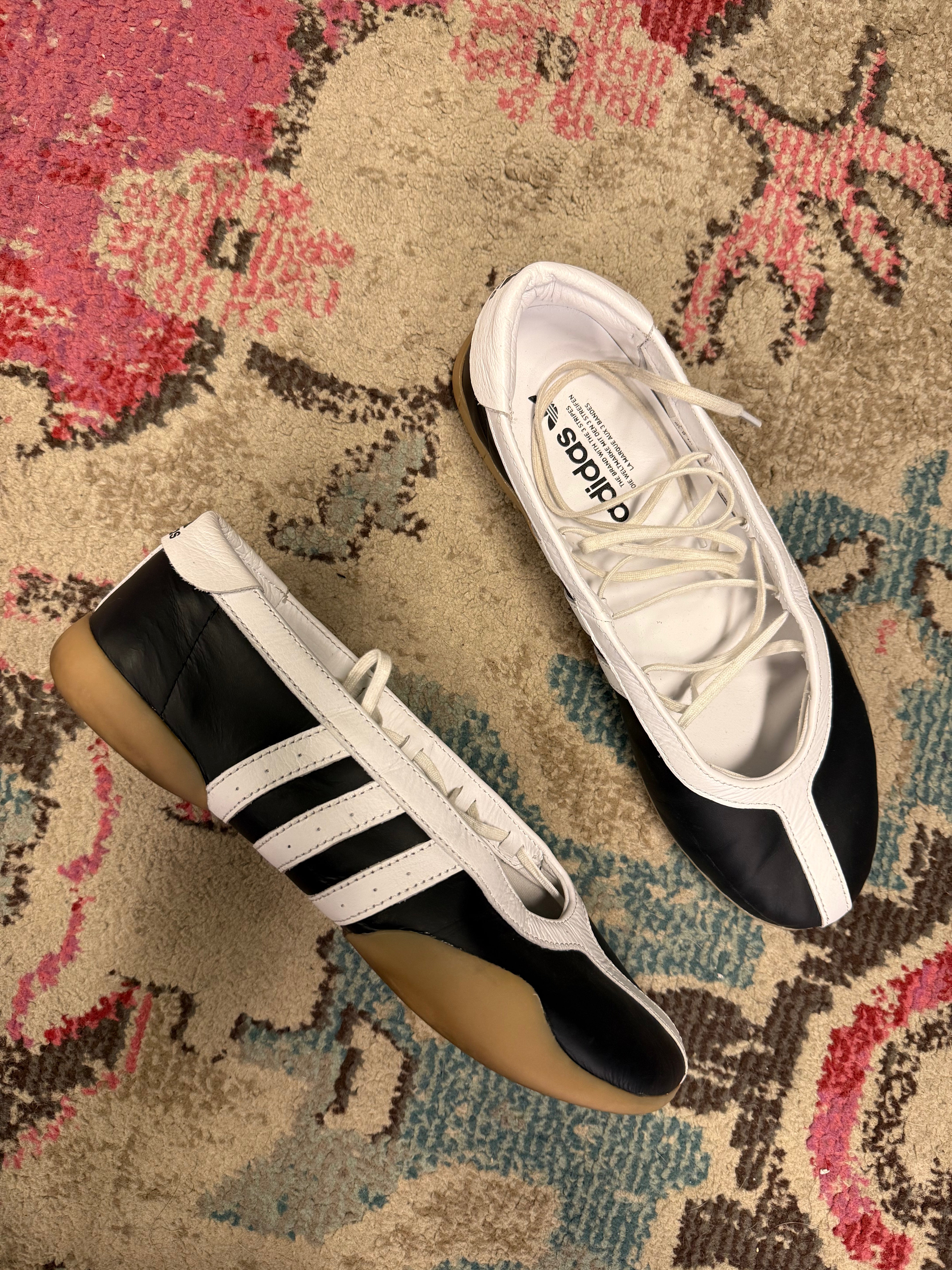 Black white Adidas Lace up flats, 10.5
