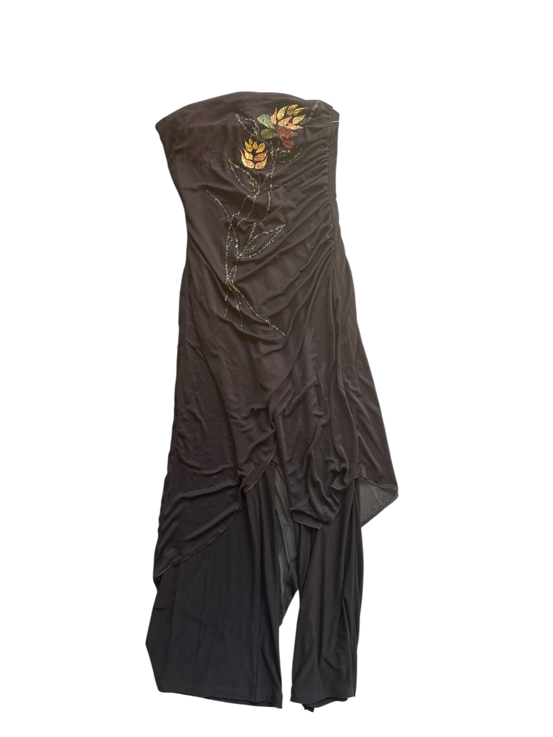 brown co-me come vtg strapless mesh dress, L