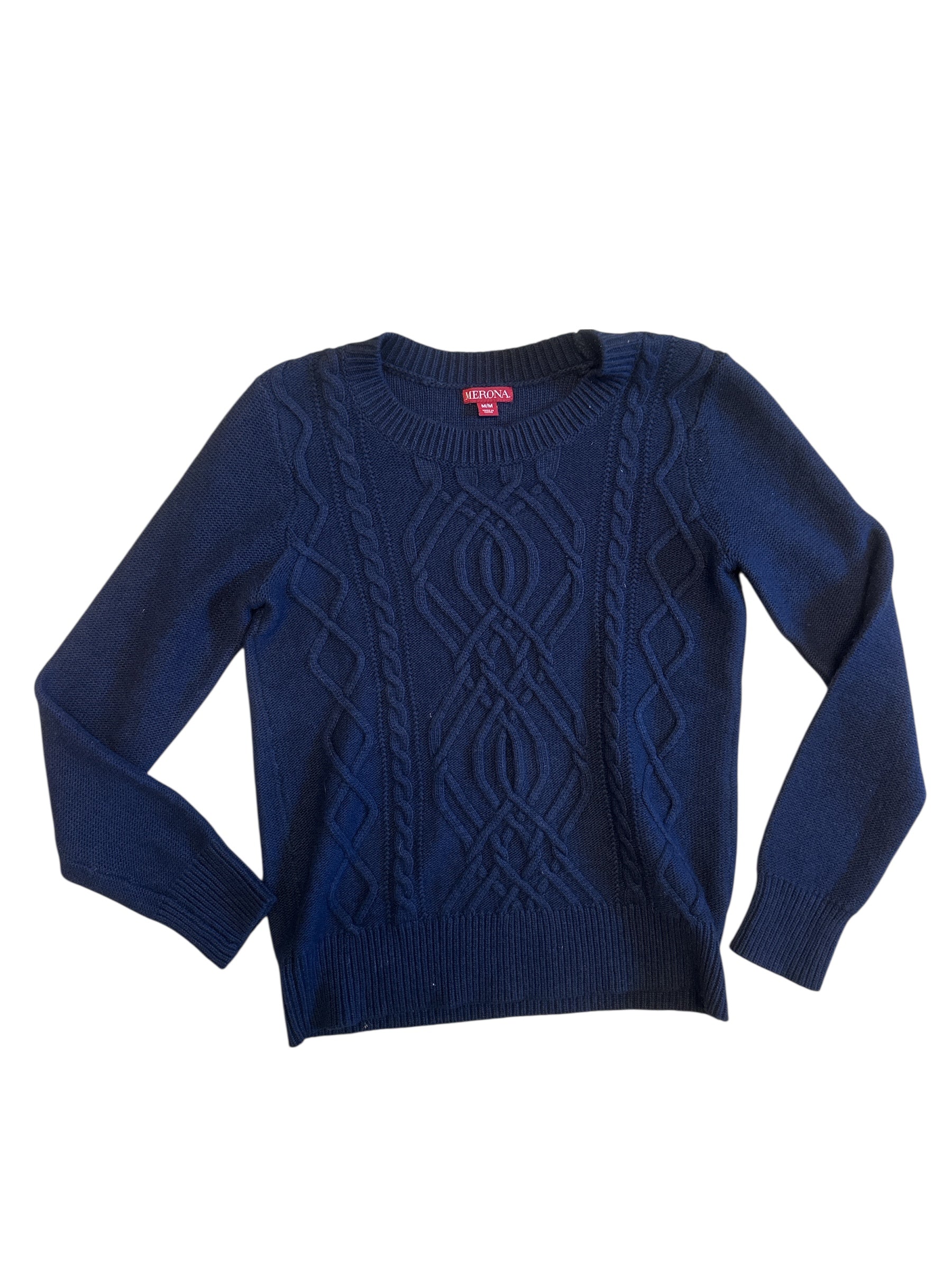 navy merona cable knit sweater, m
