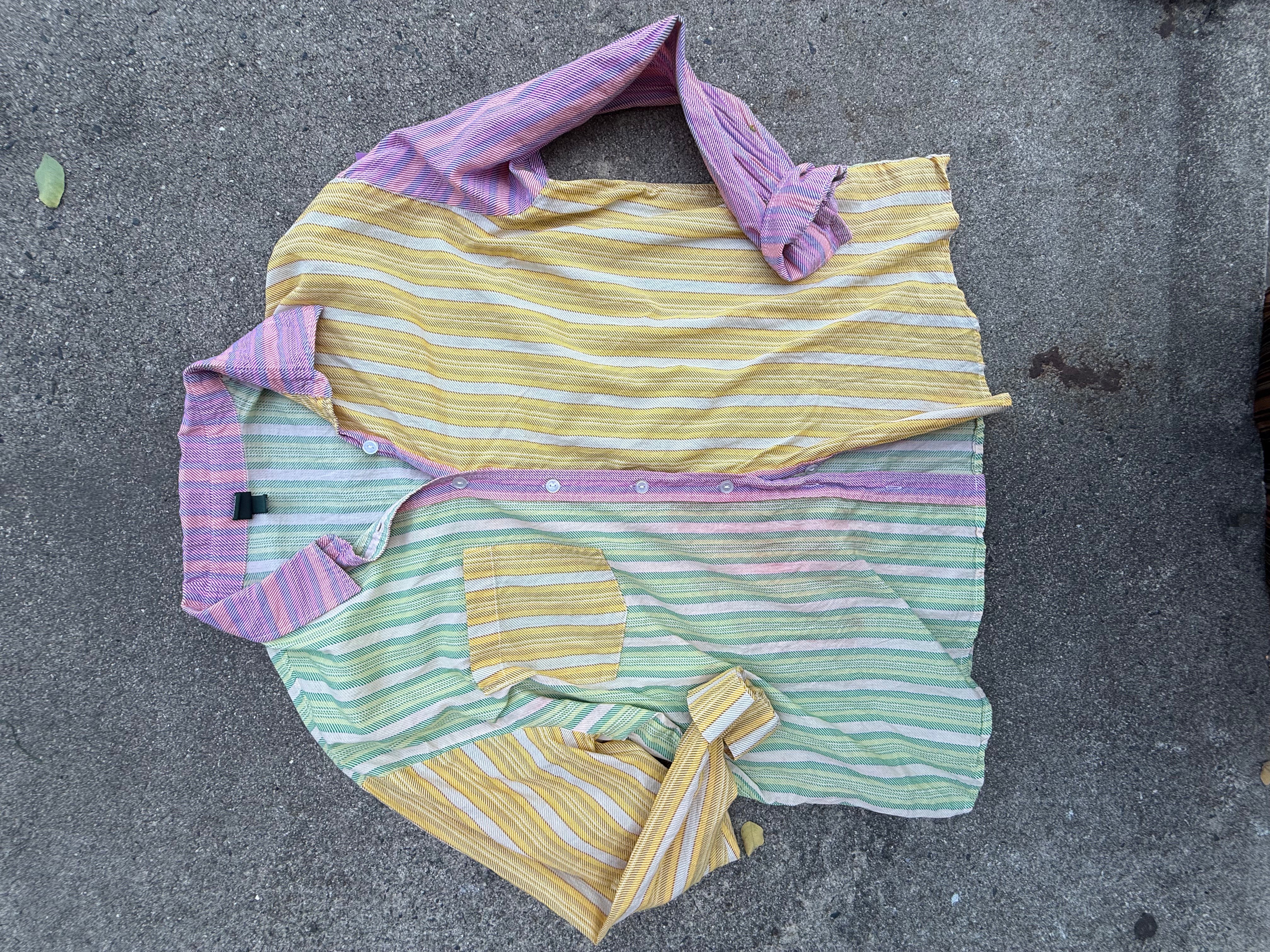 green yellow pink wild fable striped colorblock ls button up, xl
