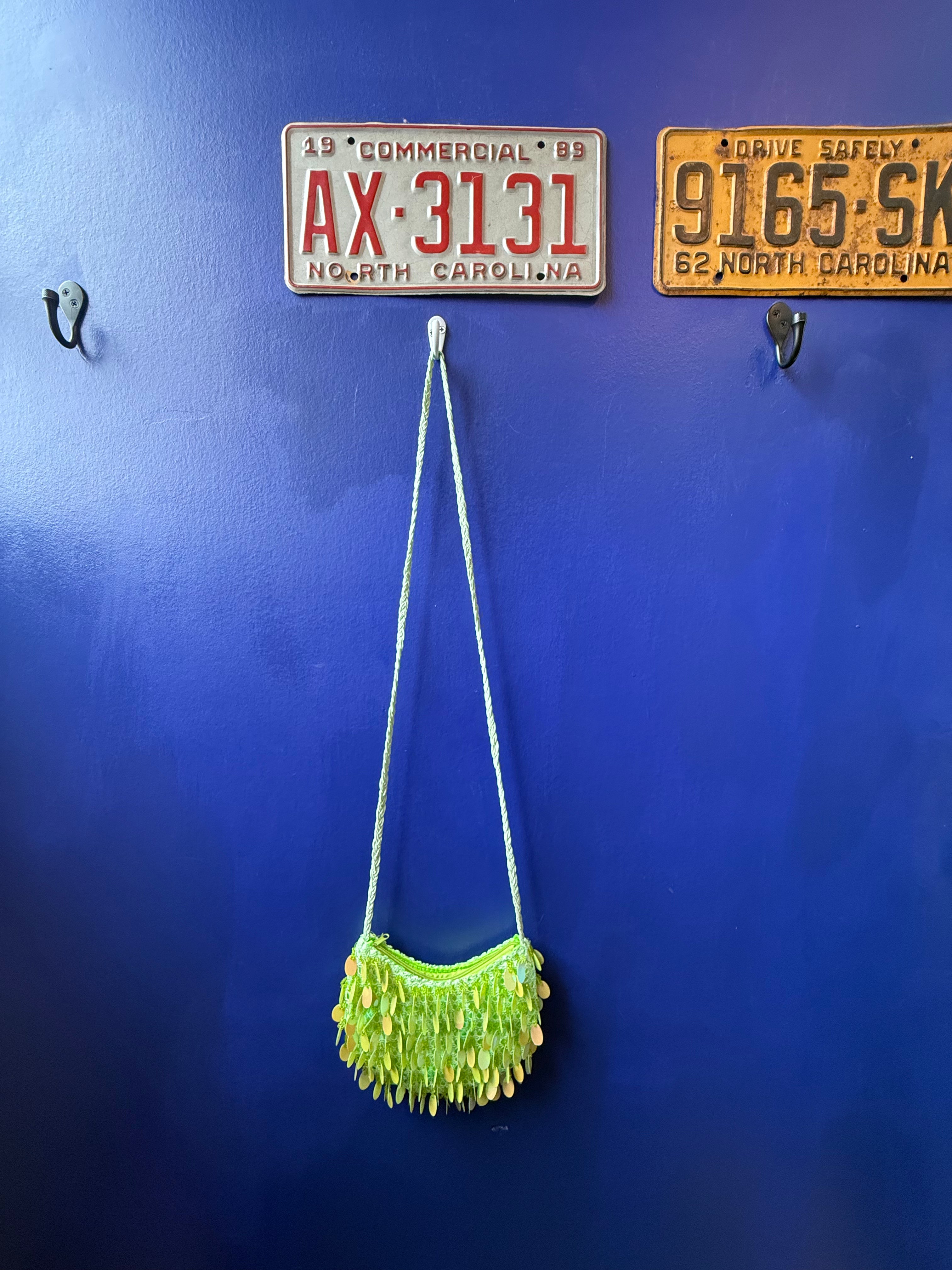 Lime green  sequin moon bag