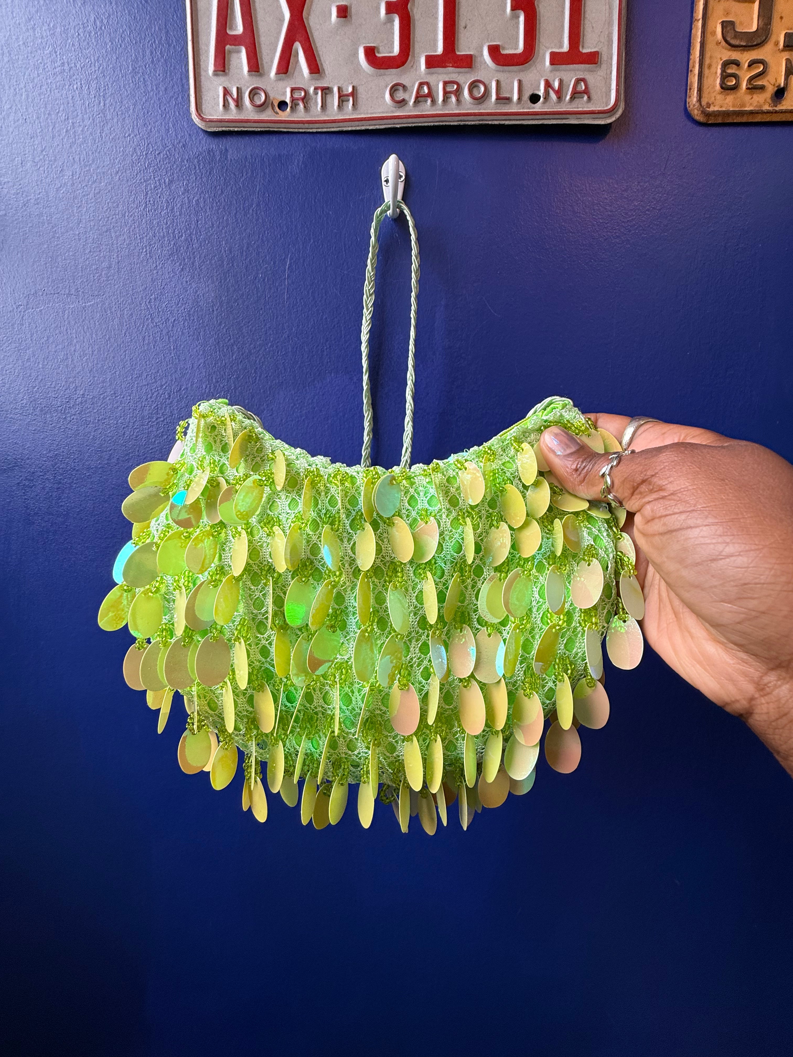 Lime green  sequin moon bag