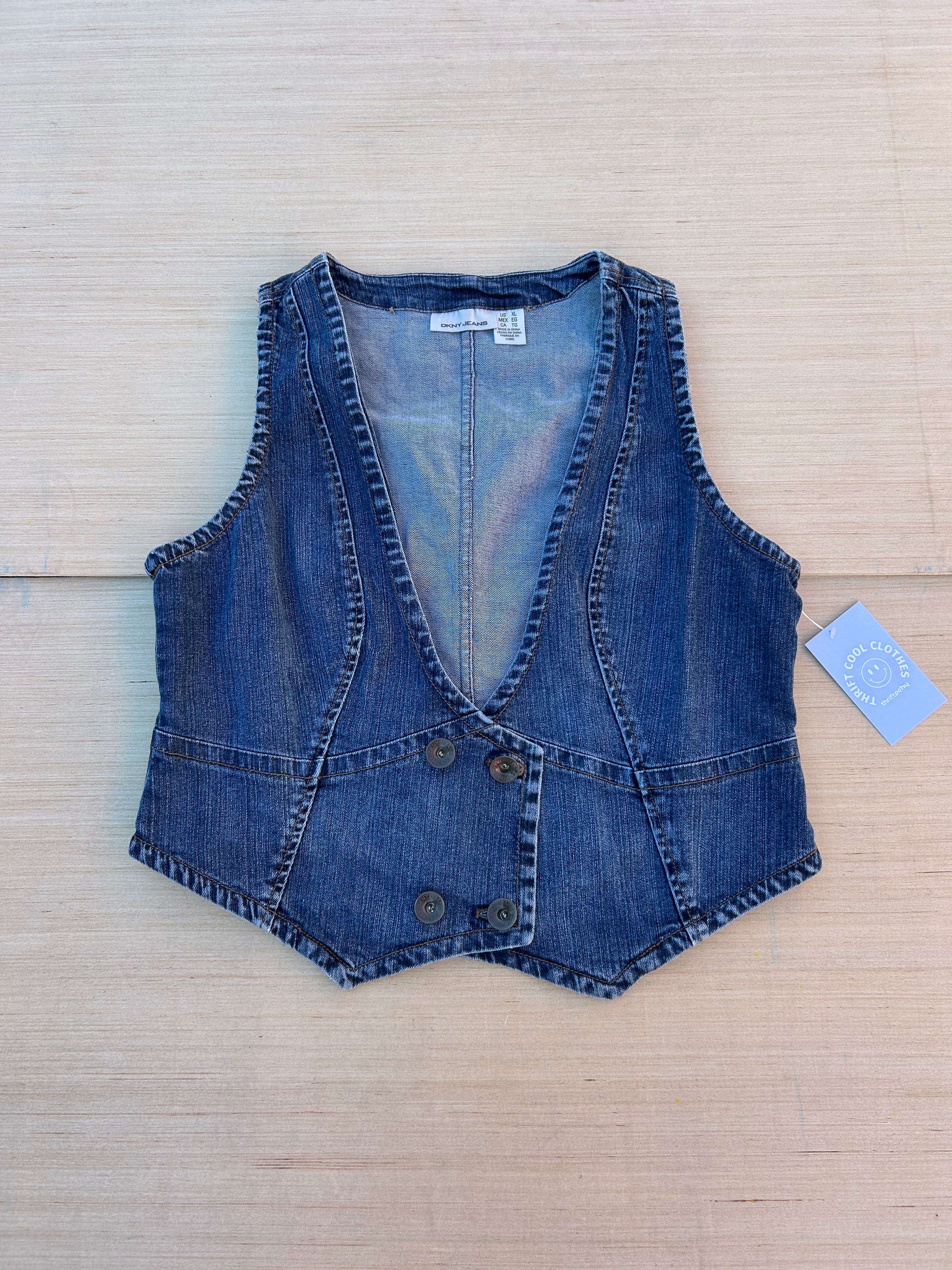 blue dkny denim low cut vest, xl