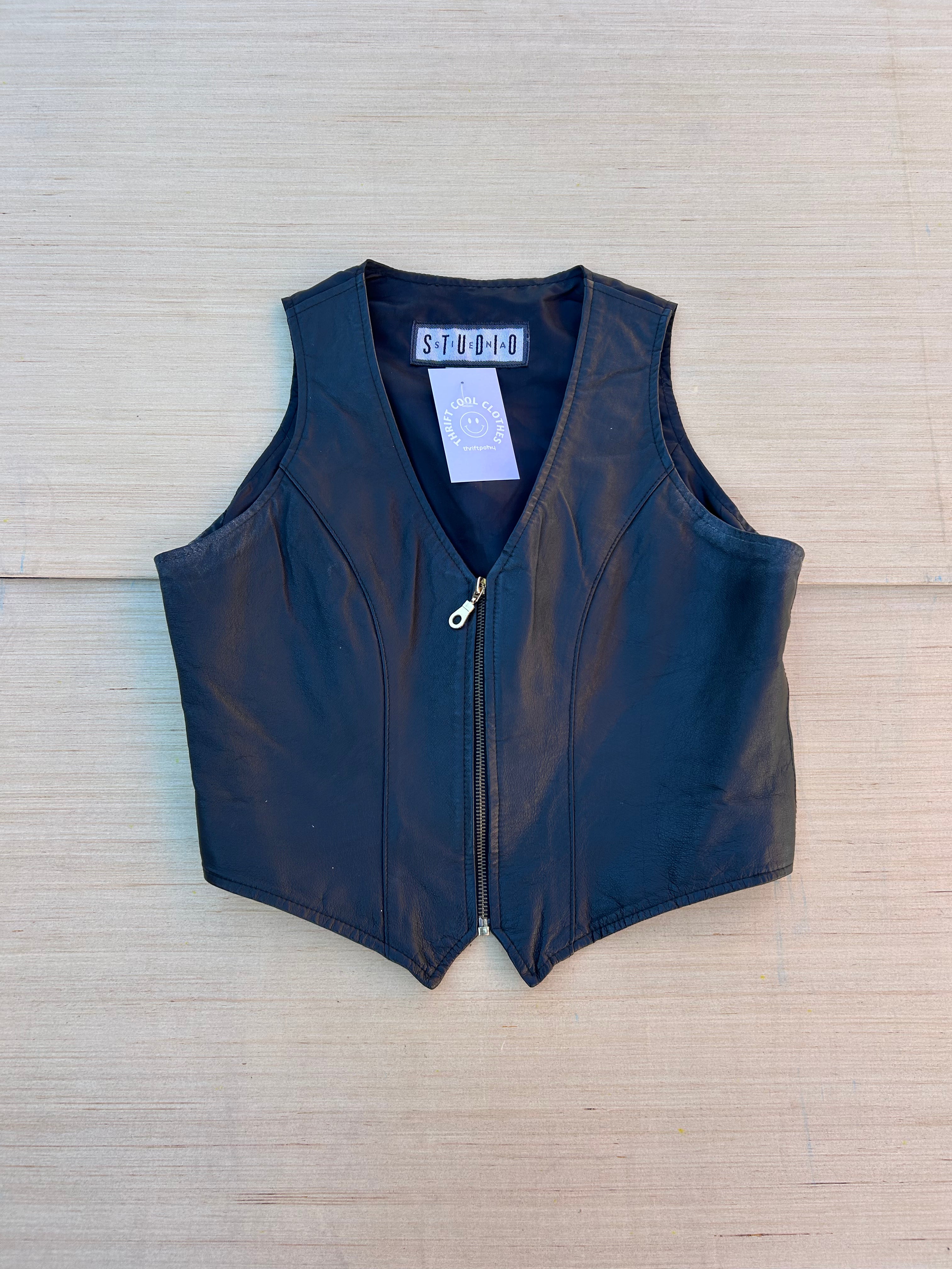 black studio siena leather vest, m