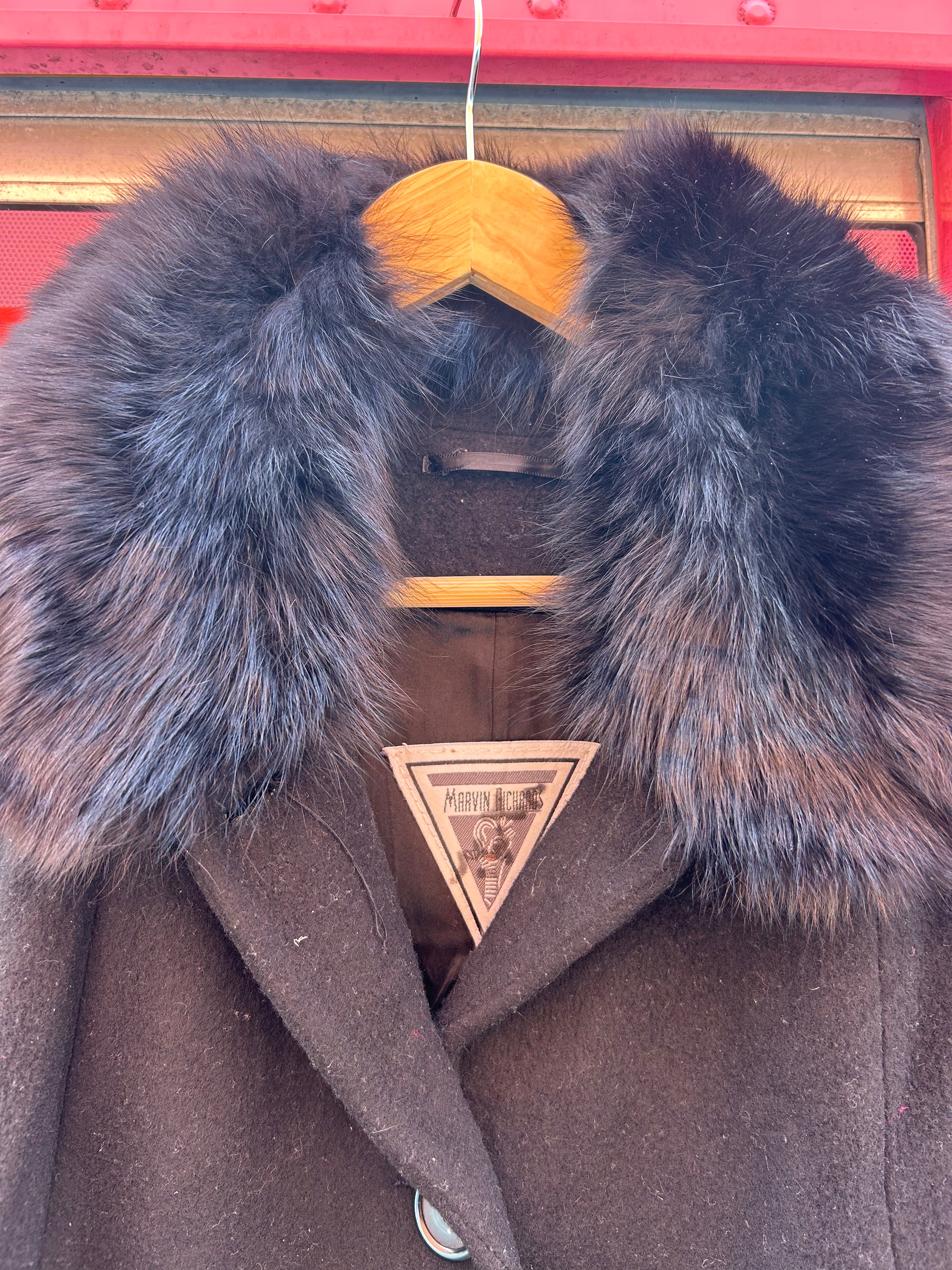black marvin richards long jacket fur collar, 14