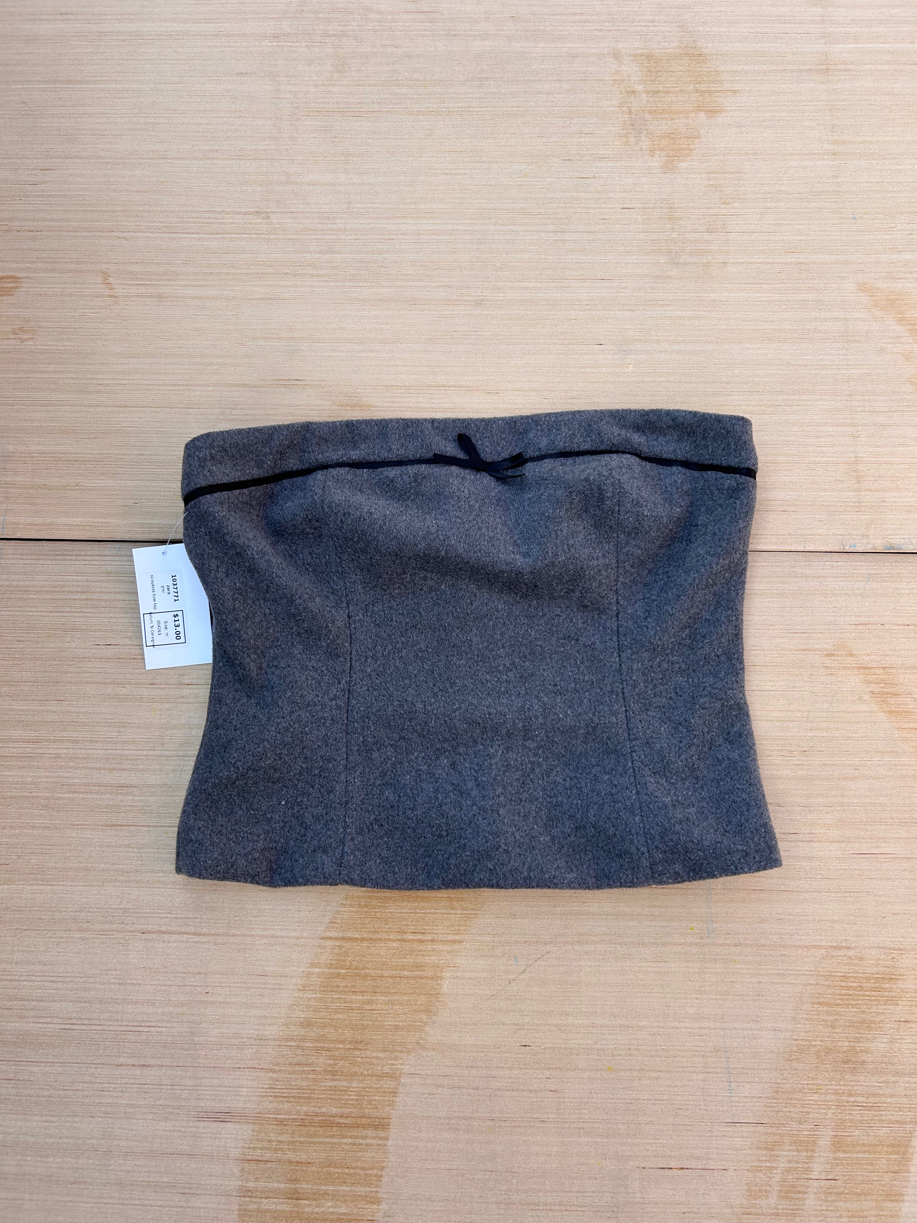 grey zara strapless bow top, m