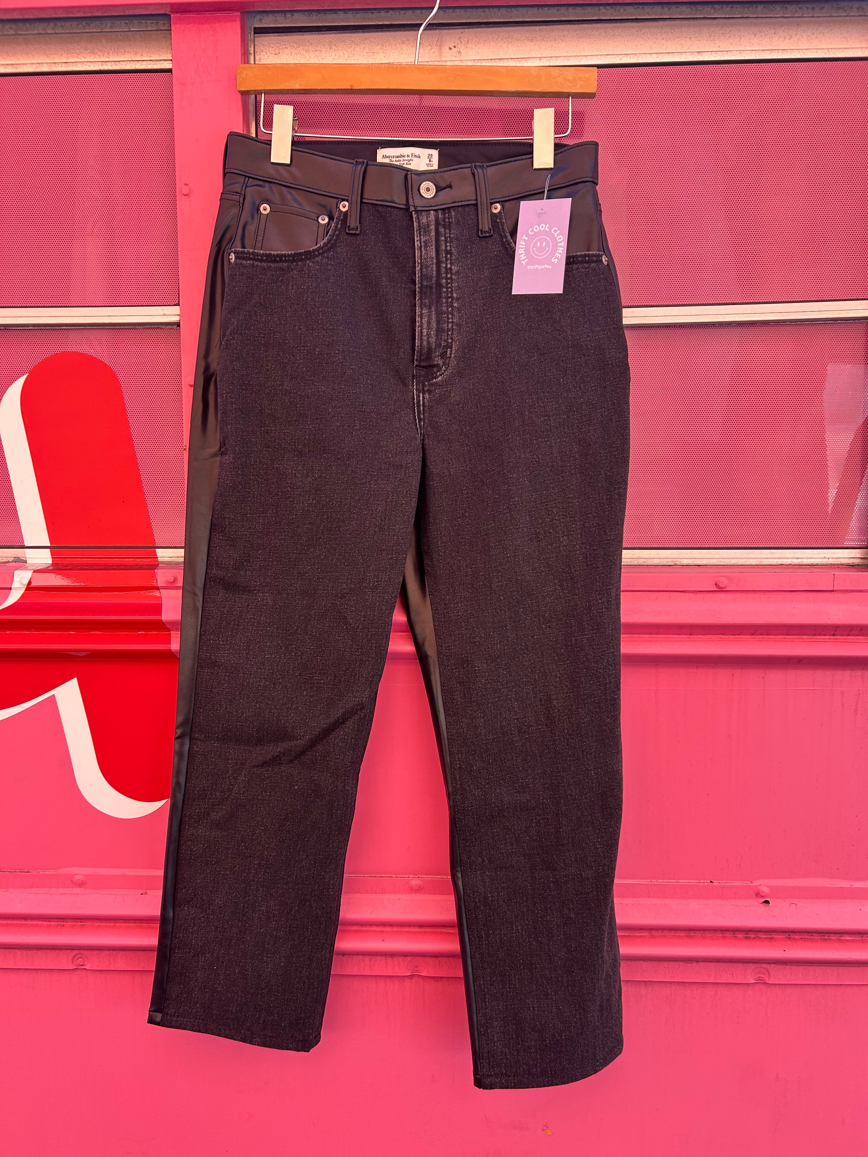 Black Abercrombie and fitch Leather jeans, 8