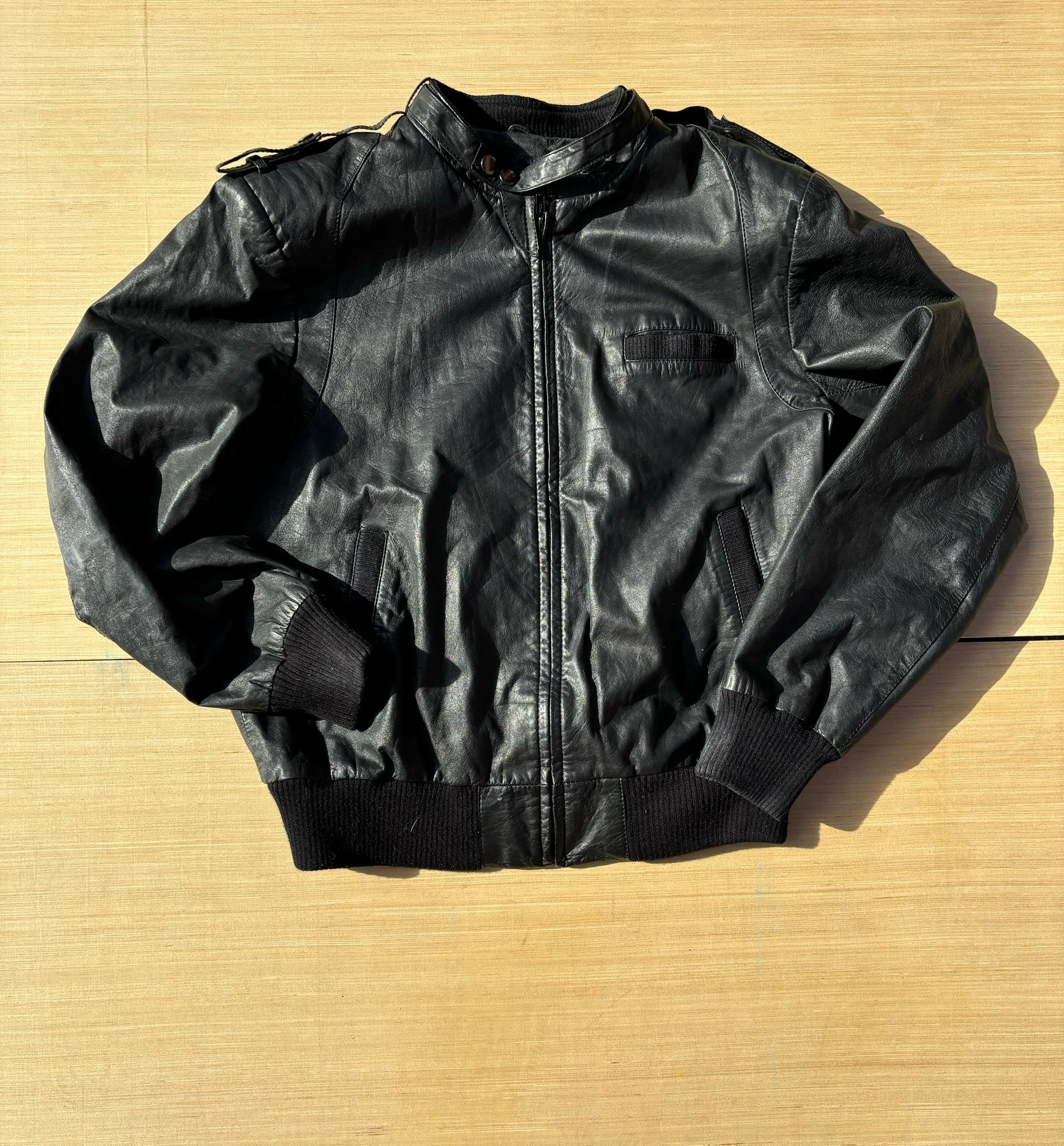 black classic directions leather bomber, 44 (fits like a L)
