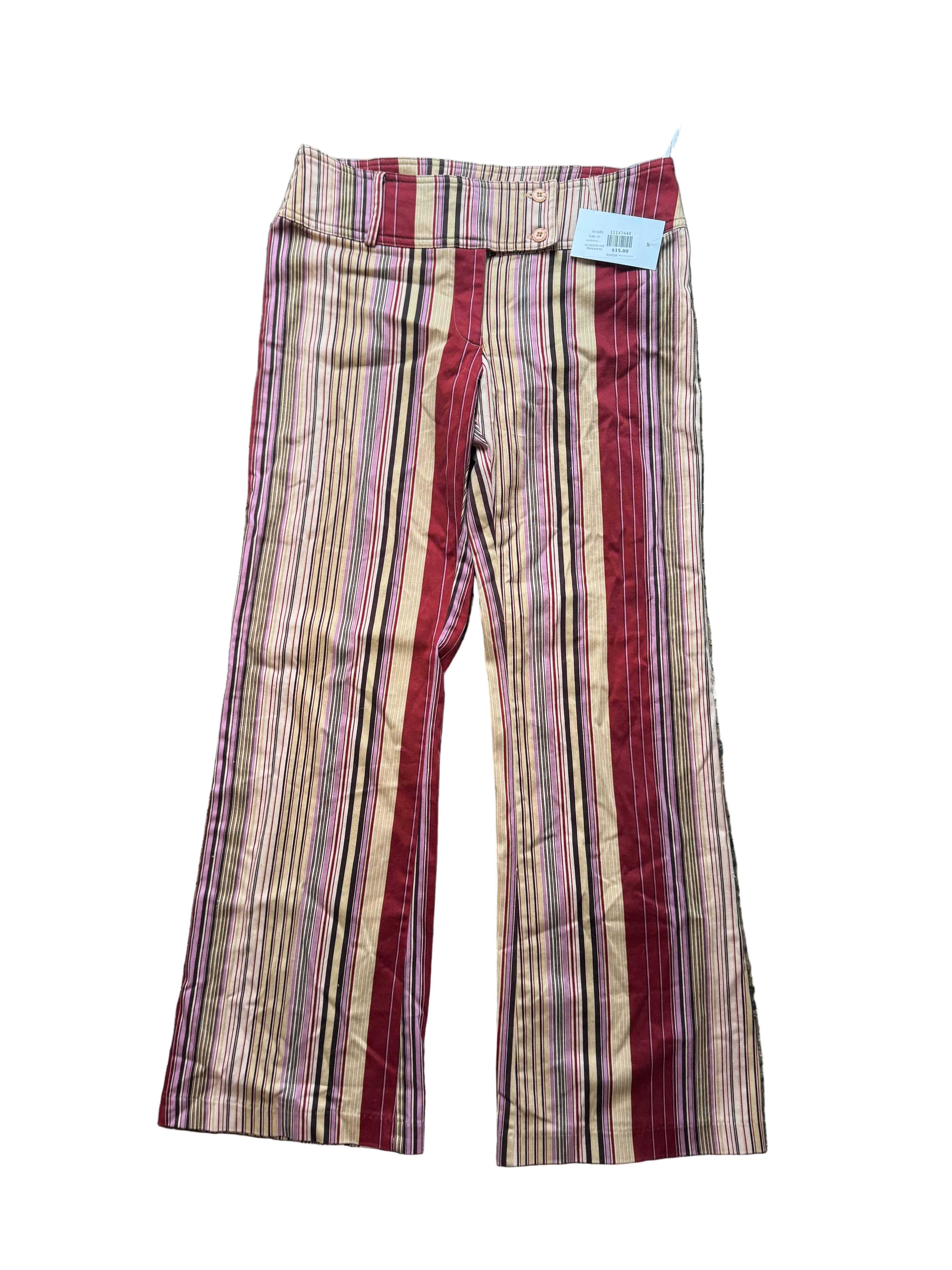 red brown purple la belle striped lo rise flare pants, m