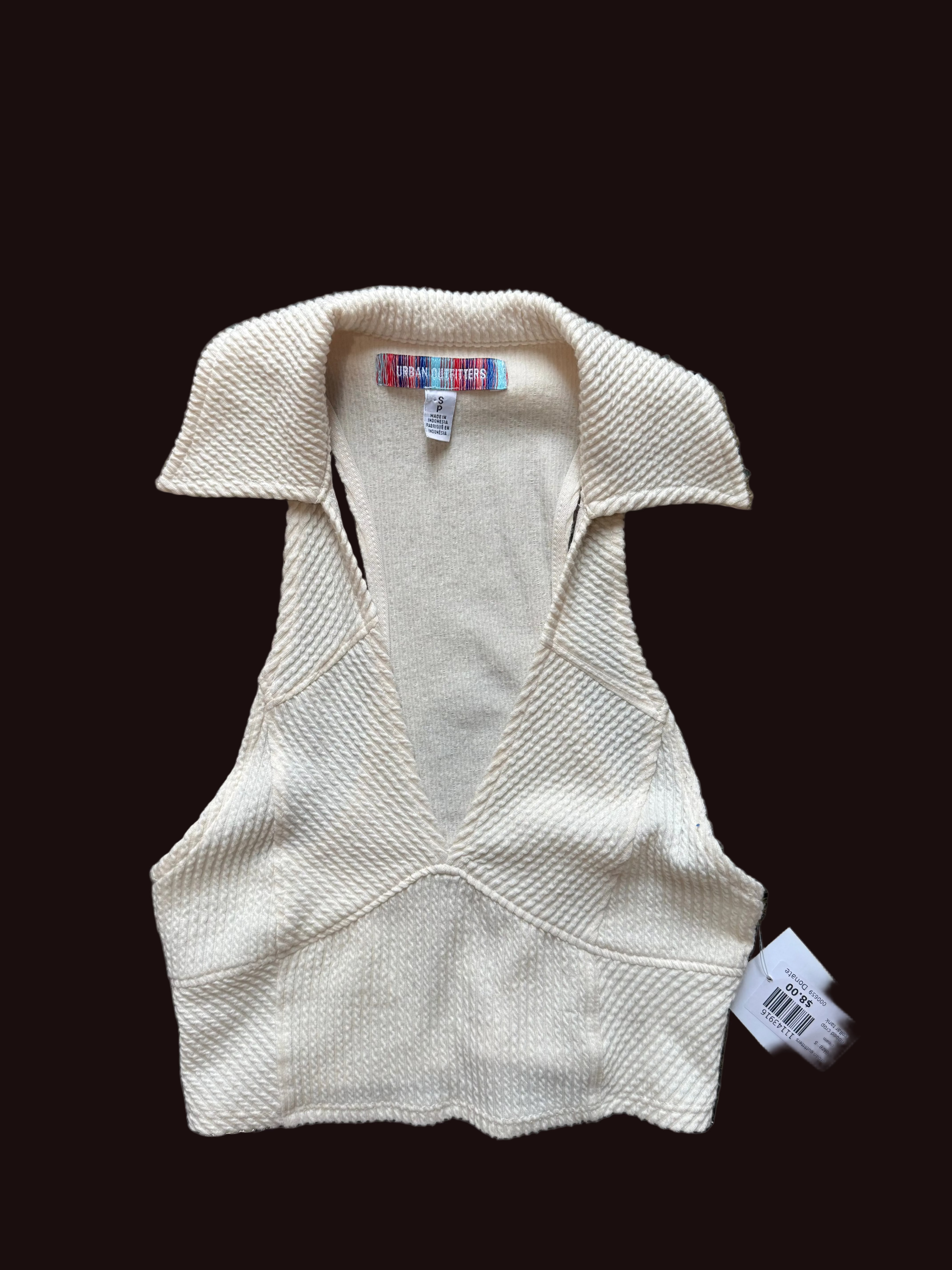 cream urban outfitters ribbed crop collar tank, s