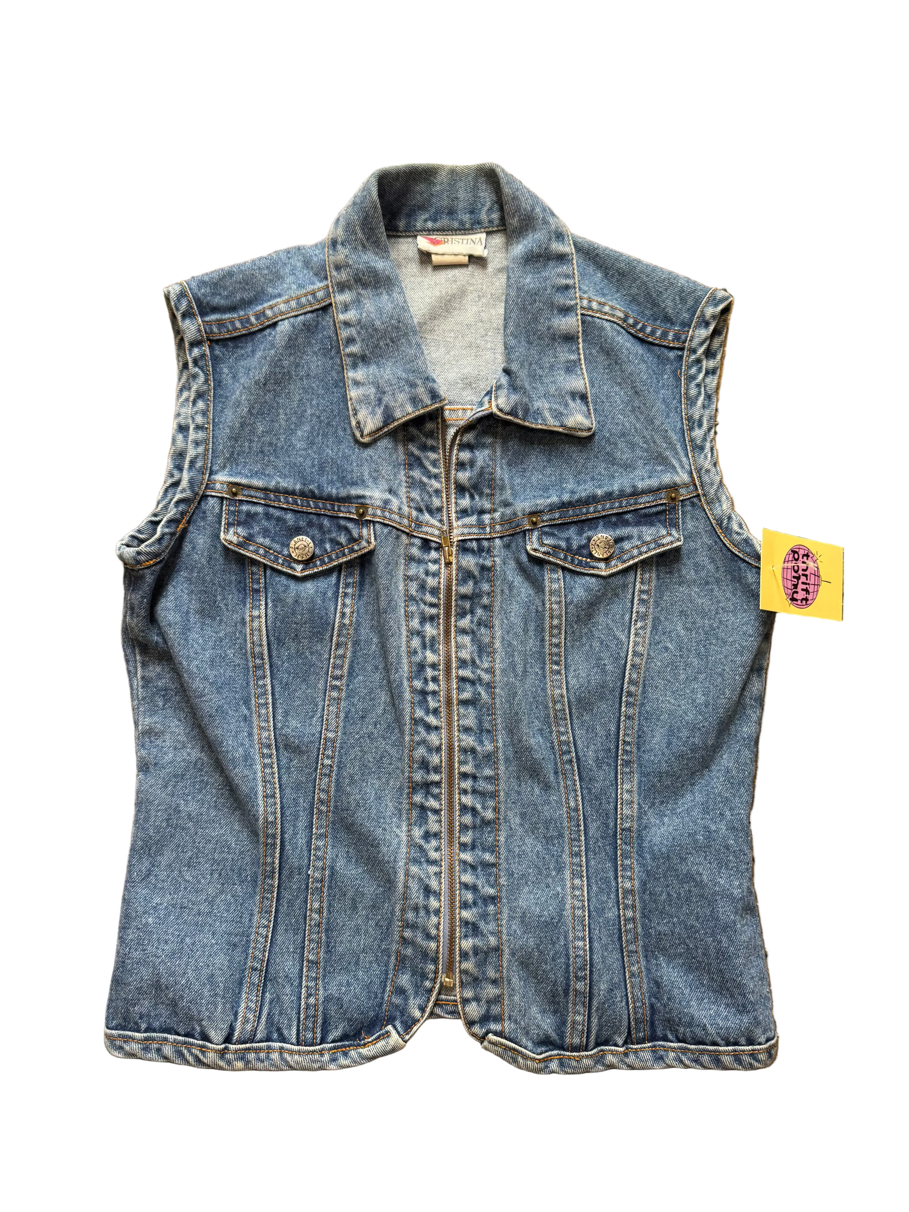 blue cristina vtg zip denim vest, L