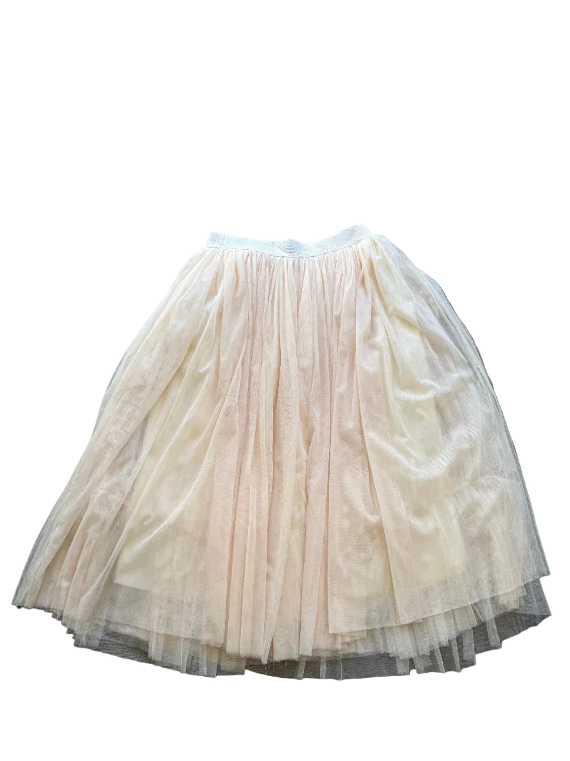 cream beulah long pleated mesh skirt, L