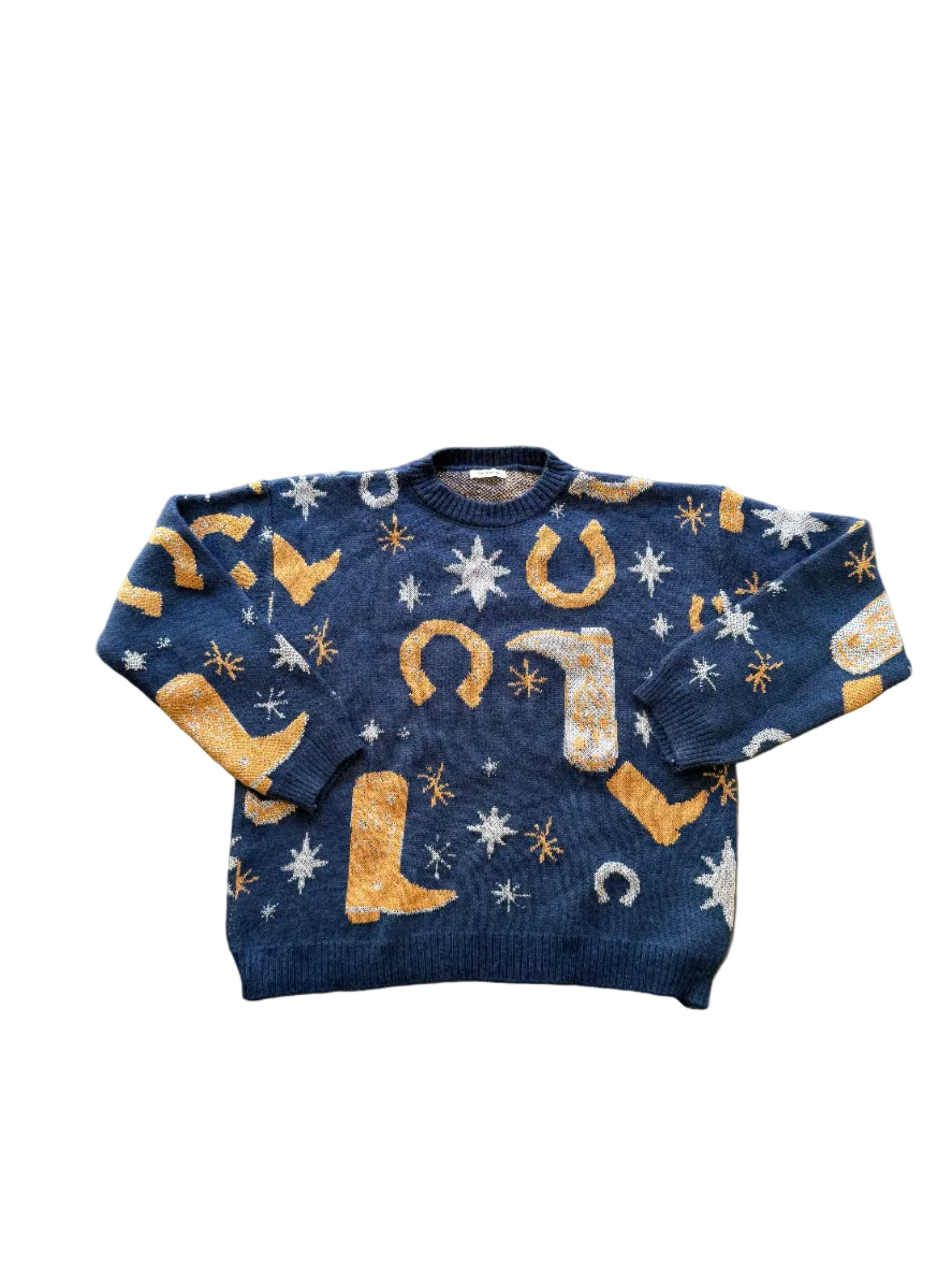 blue sunday up cowboy boot sweater, L