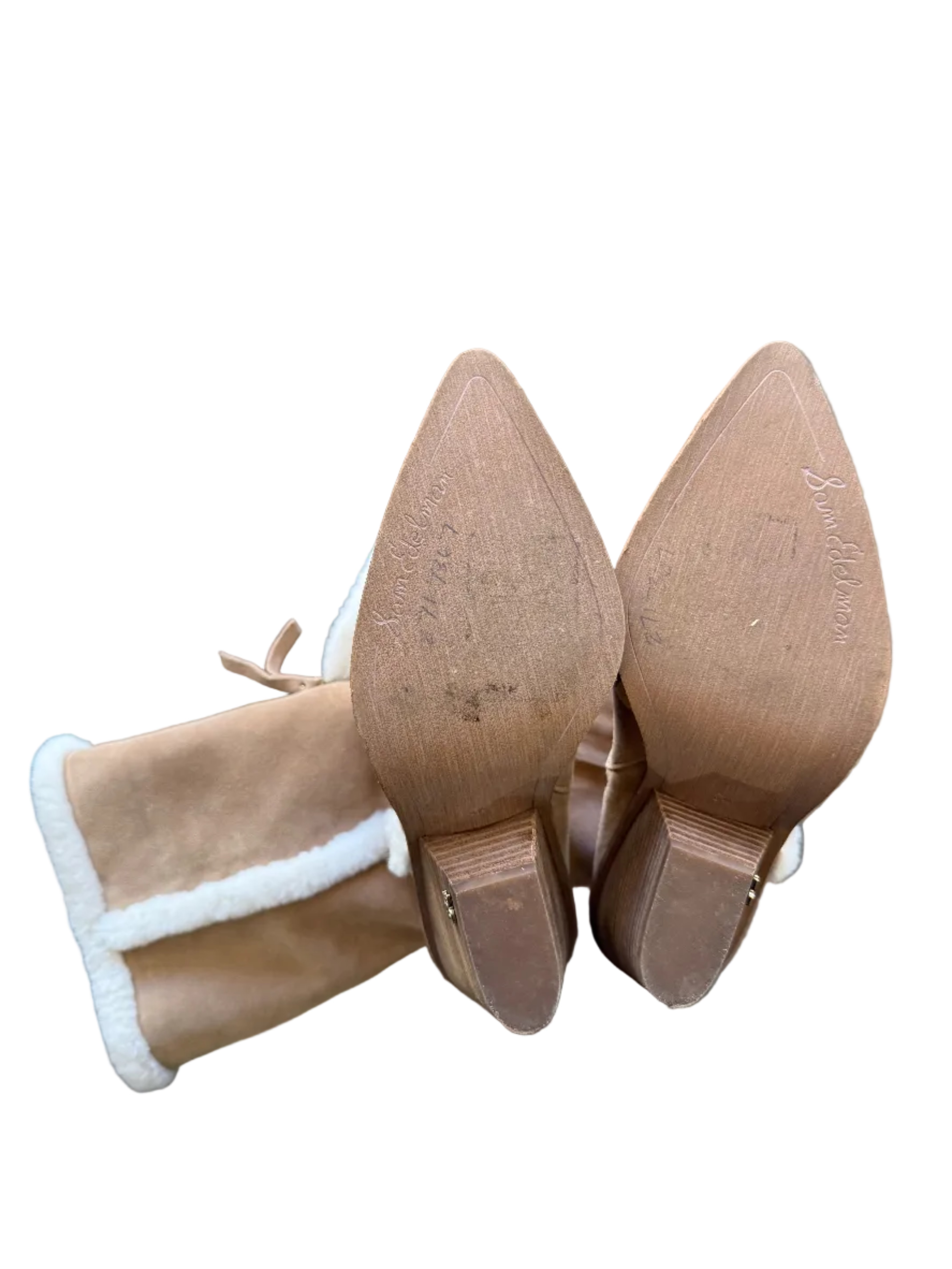 tan white sam edelman heeled boots w fur details, 8.5