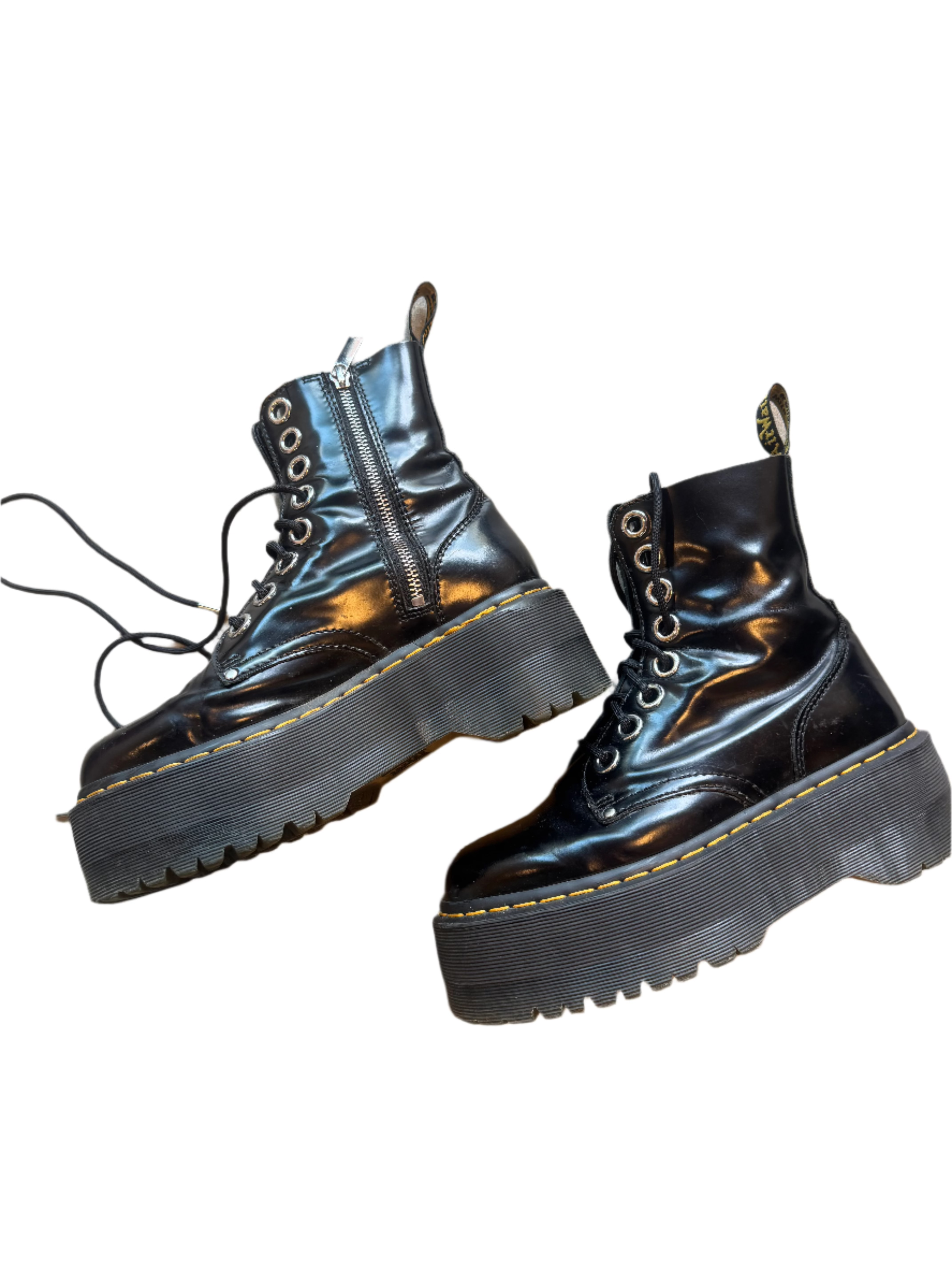 black dr marten platform combat boots, 7 women's