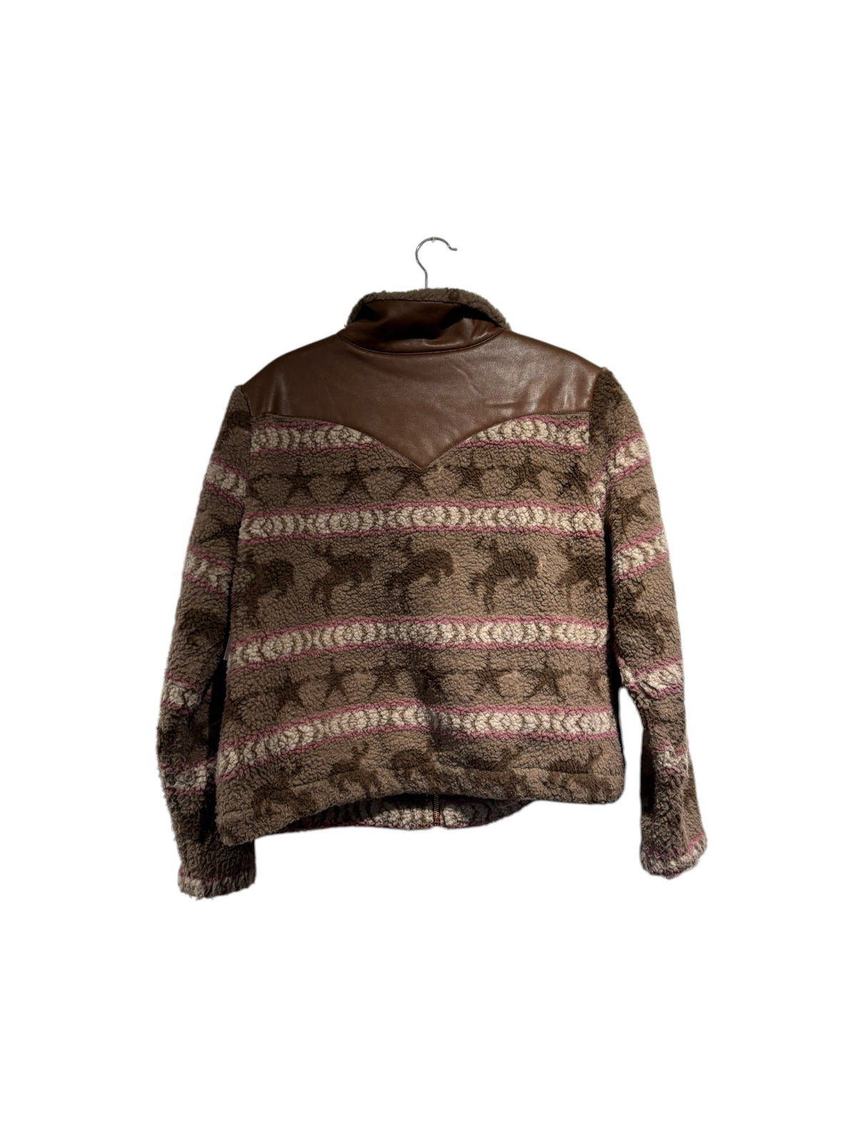 brown pink ariat sherpa horse zip up, L