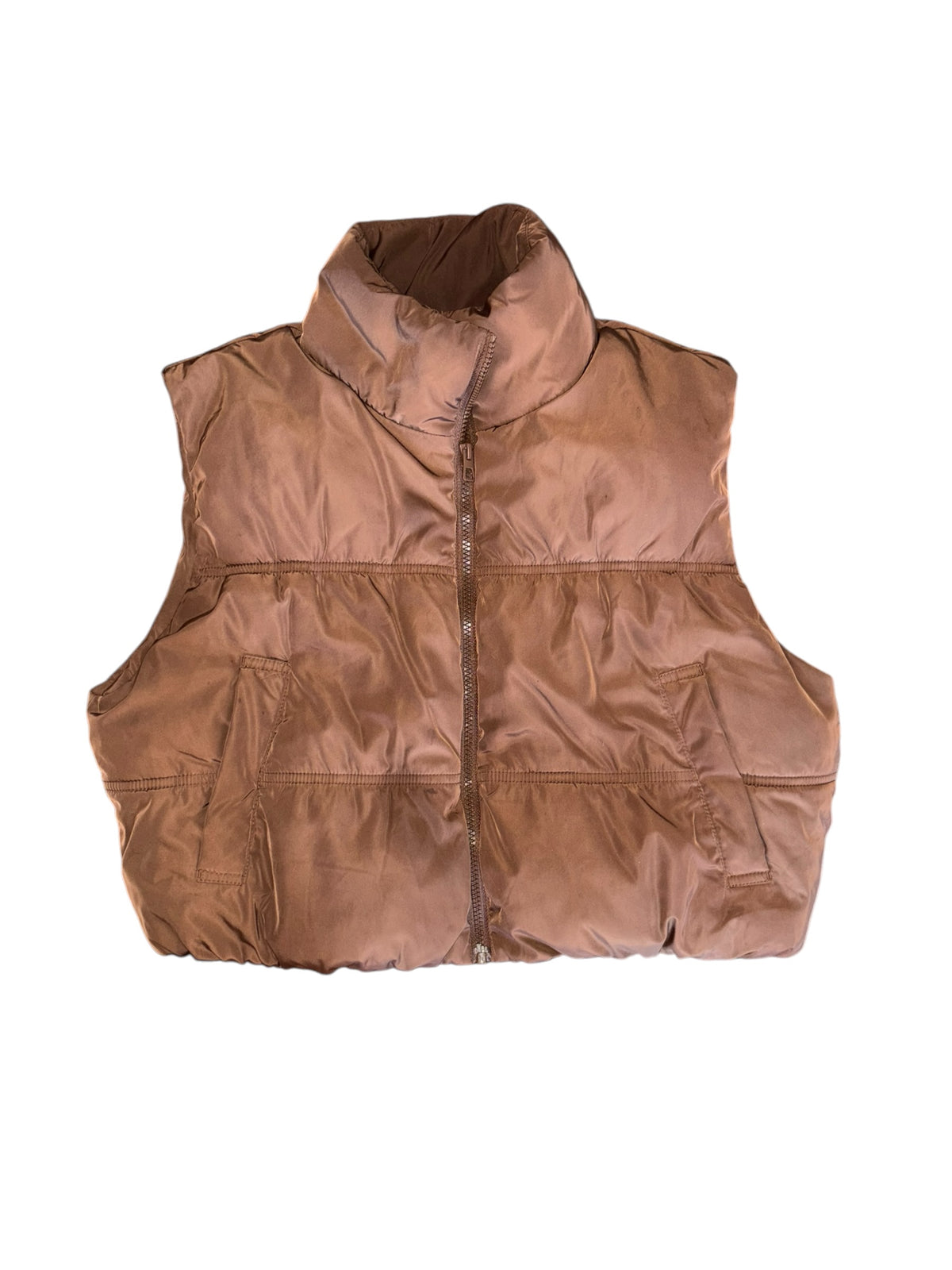 brown divided puff vest, m