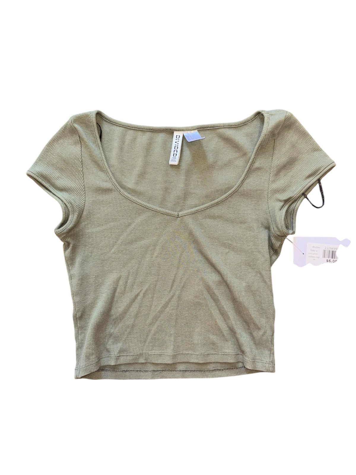 army green divided ribbed crop ss, s