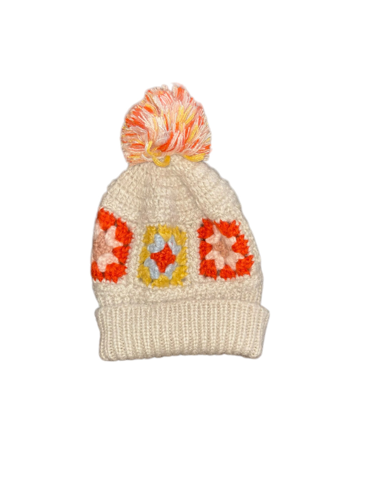 beige orange  granny square beanie