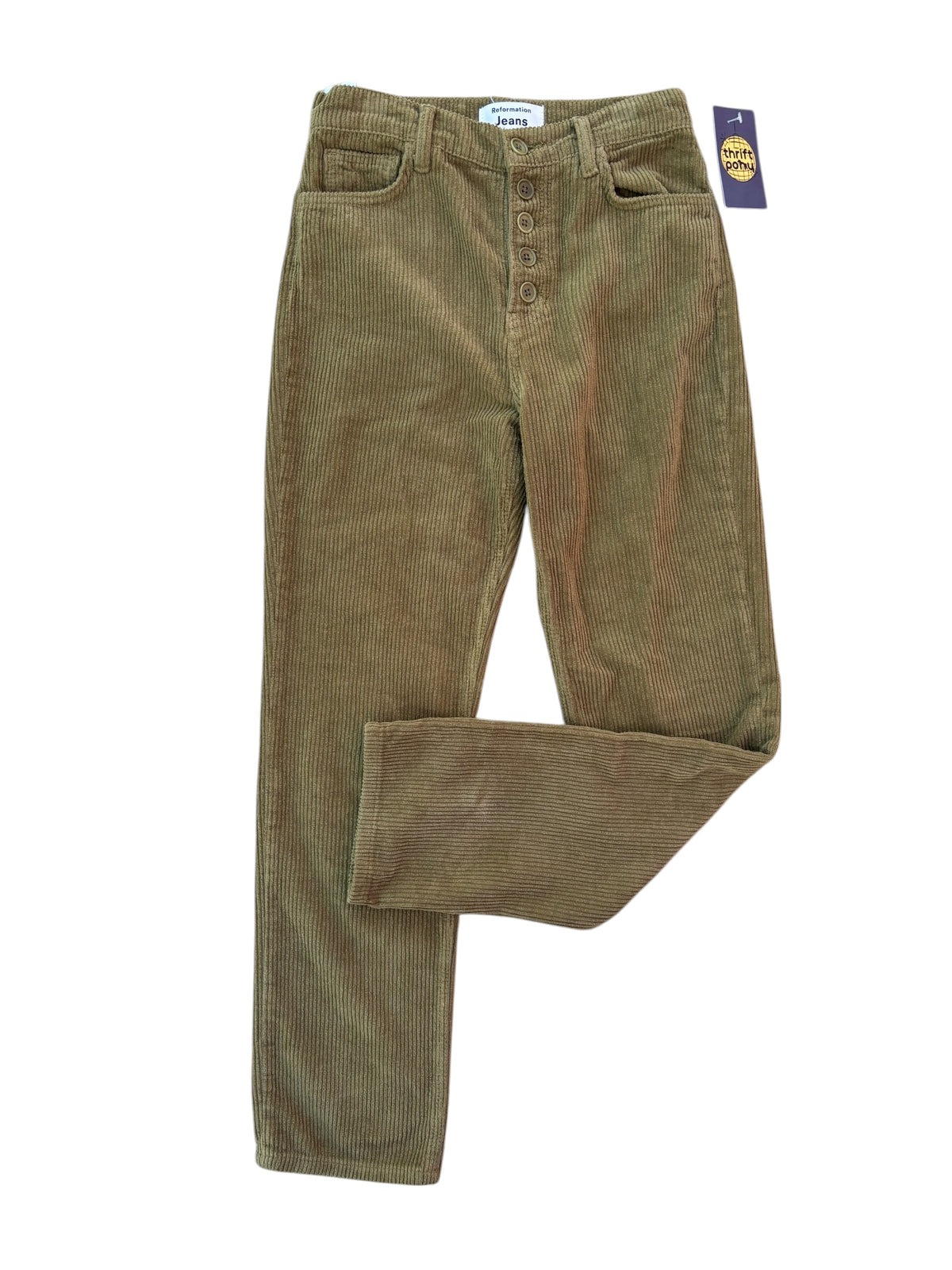 green reformation cord straight leg jeans, 25