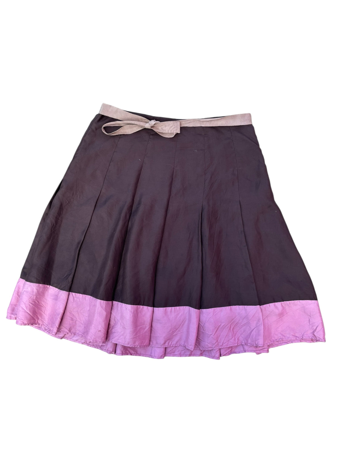 brown tan pink  silky tie midi skirt