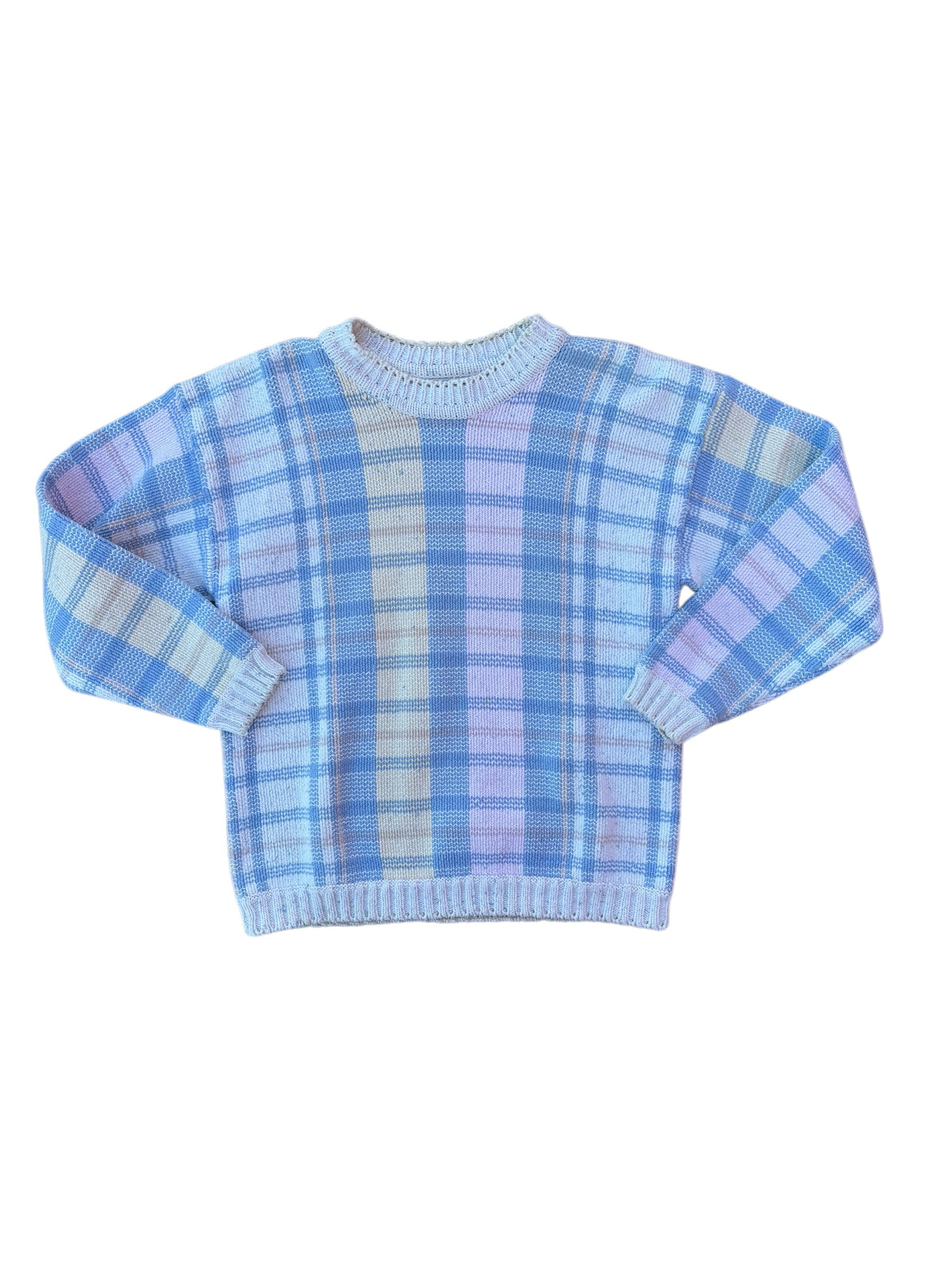white blue yellow northern reflections plaid sweater