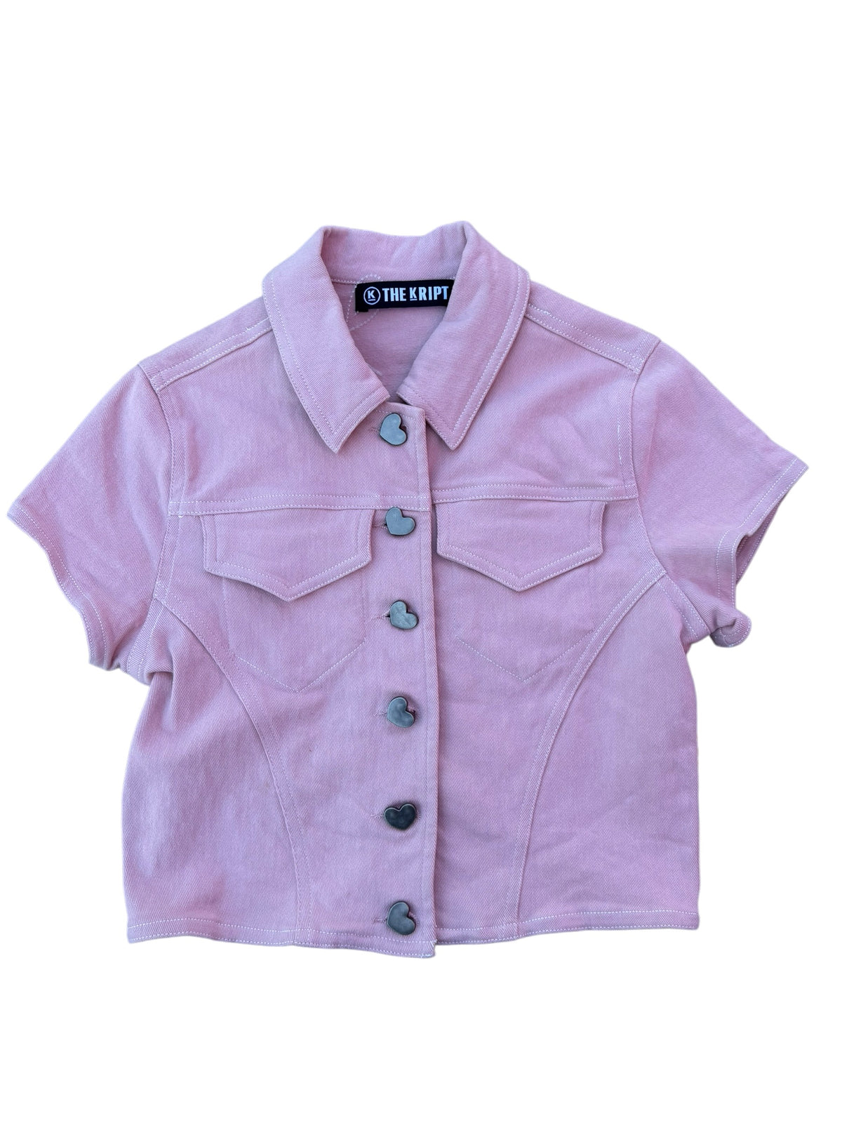 pink the kript cropped button up ss heart hardware, s