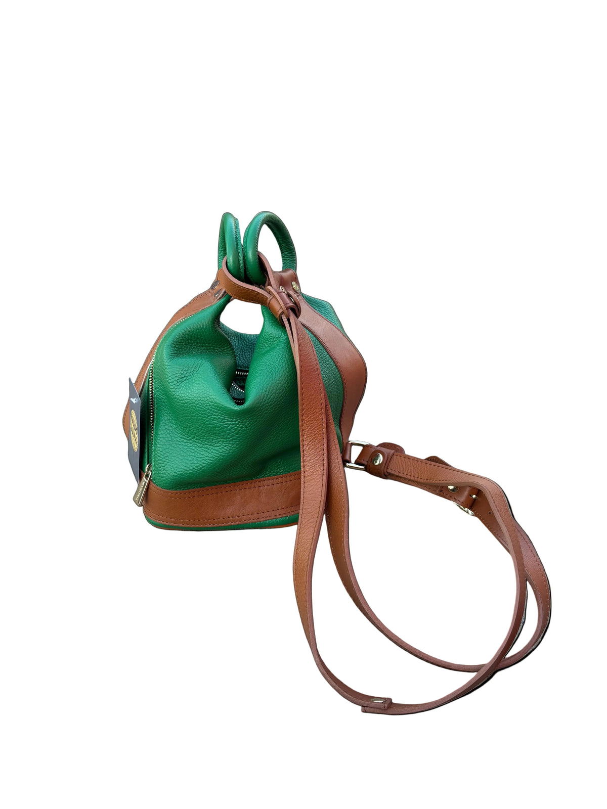 green brown valentina leather two tone bucket bag