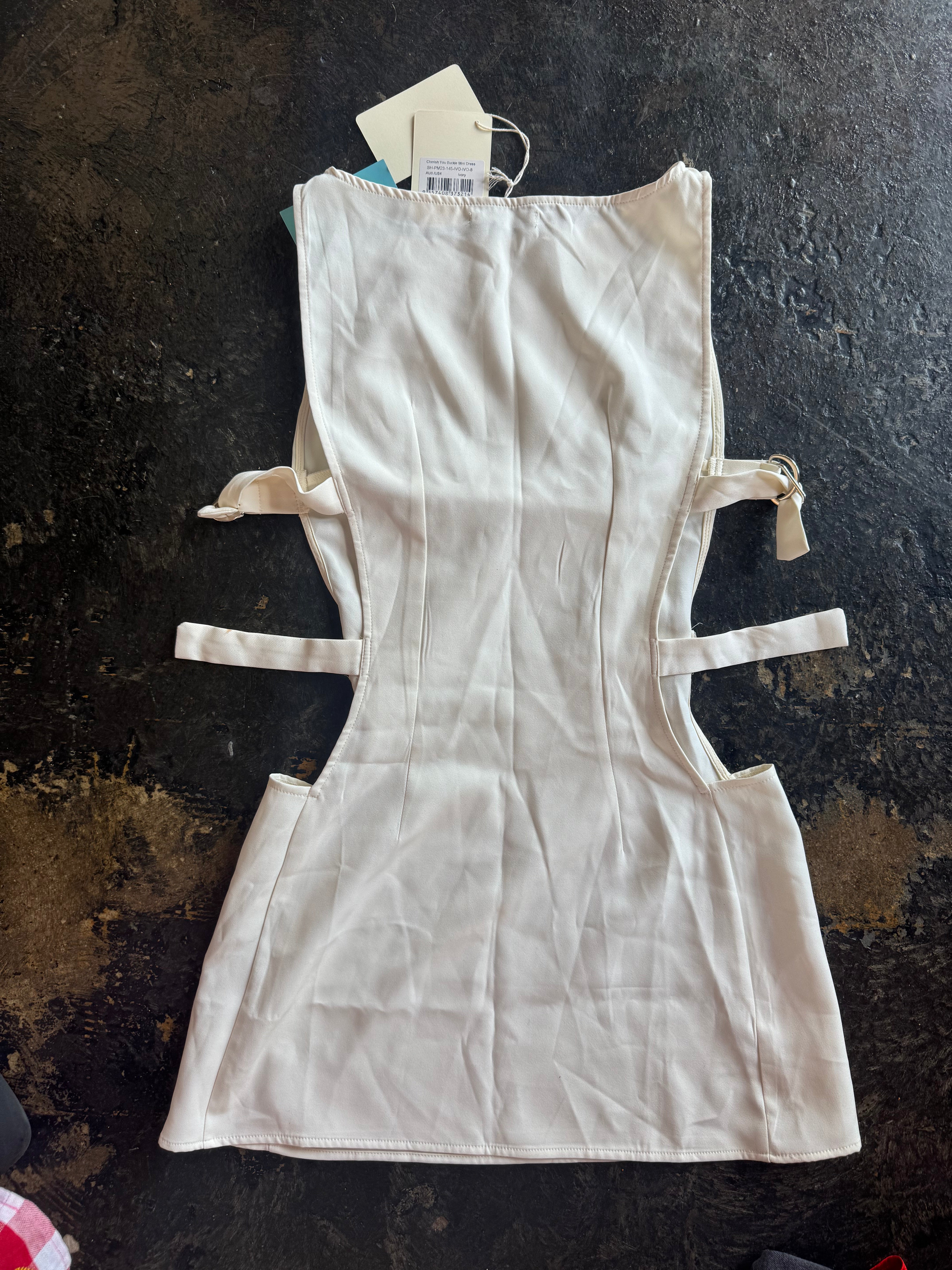 white peppermayo side cutout nwt dress, 4 (fits like XS)