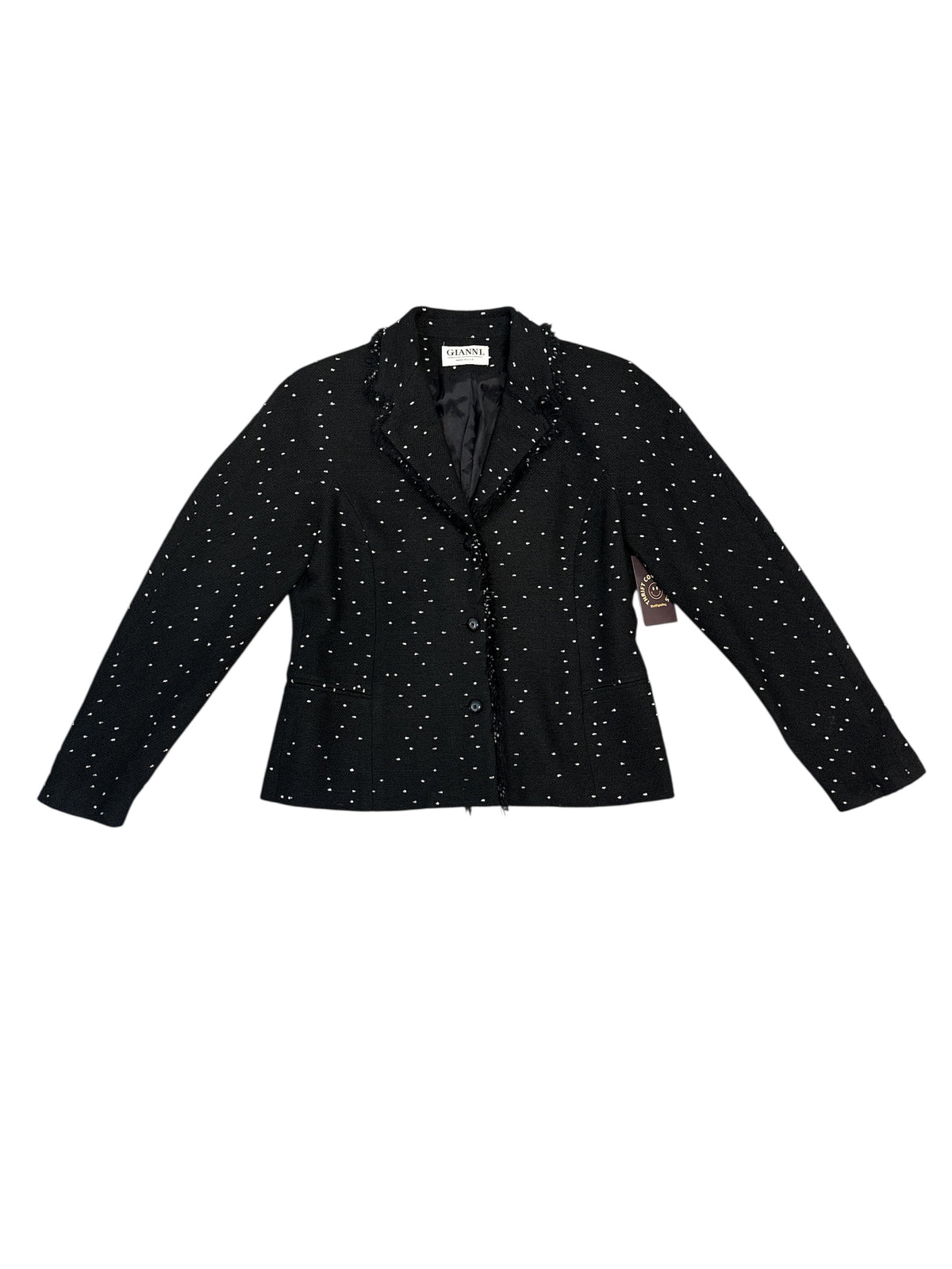 Black white Gianni Polka dot fringe trim blazer, 8