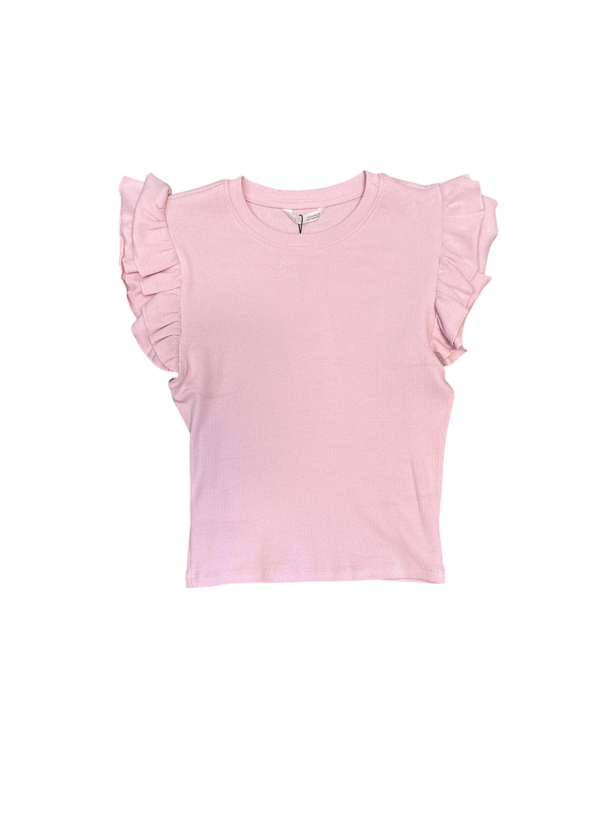pink zara NWT ribbed ruffle top, m