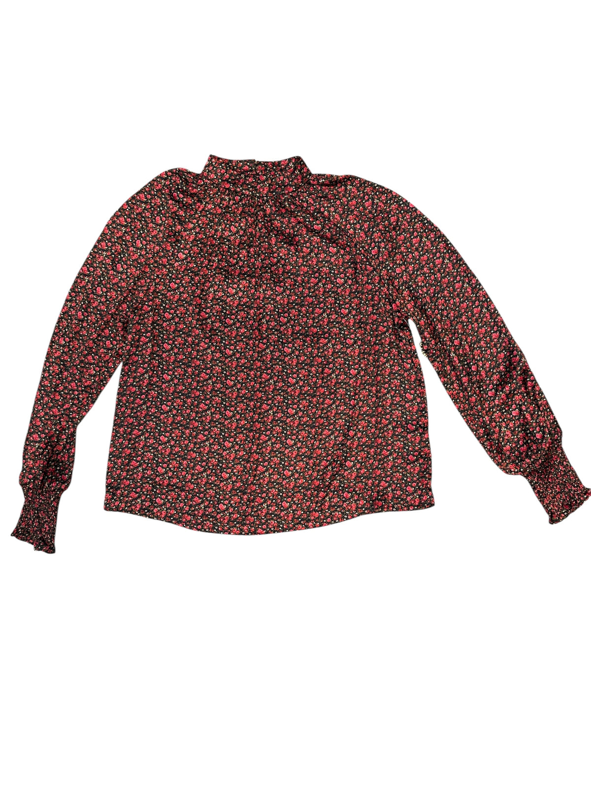 black pink gap floral mockneck ls satin top, S