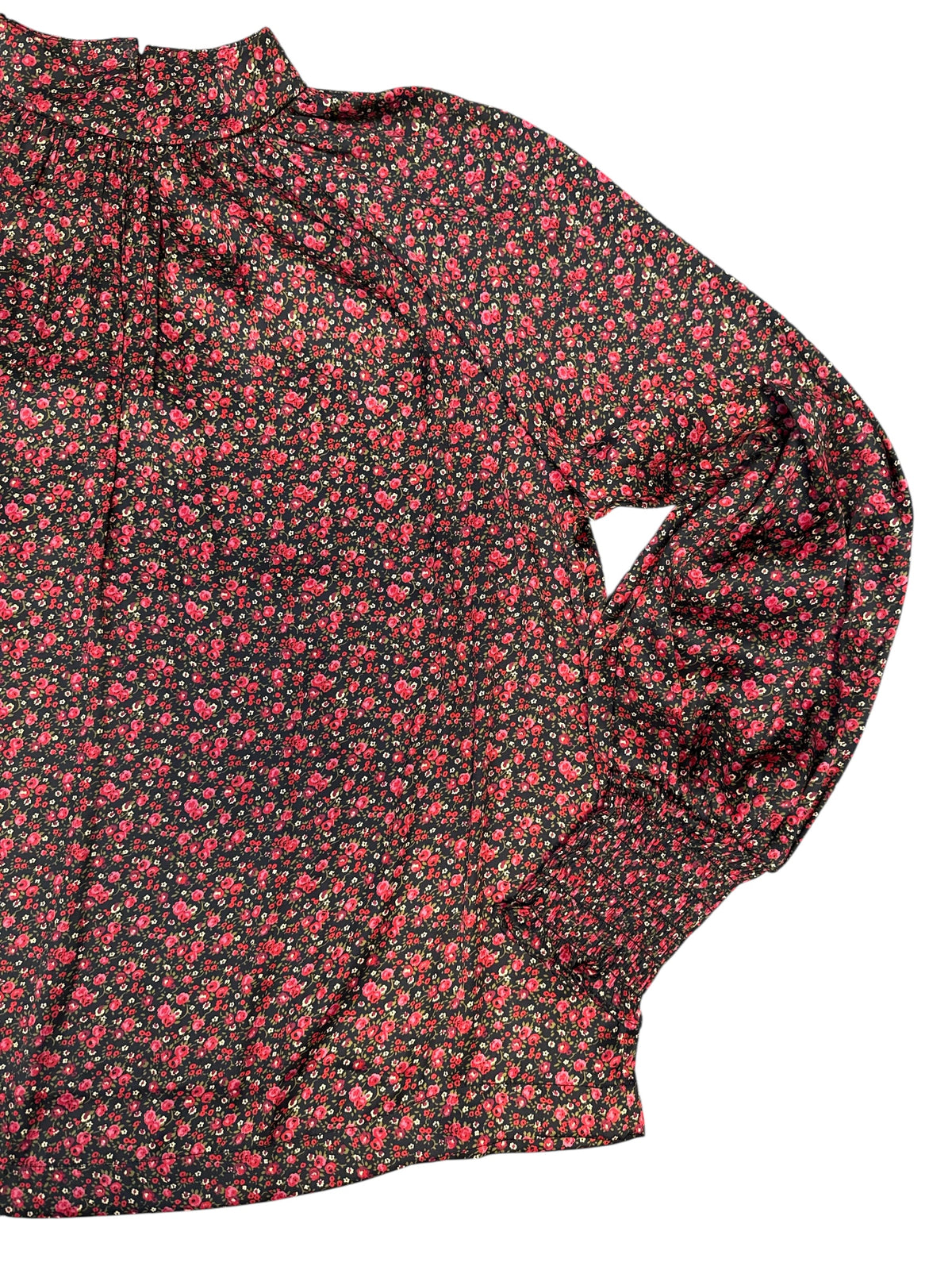 black pink gap floral mockneck ls satin top, S