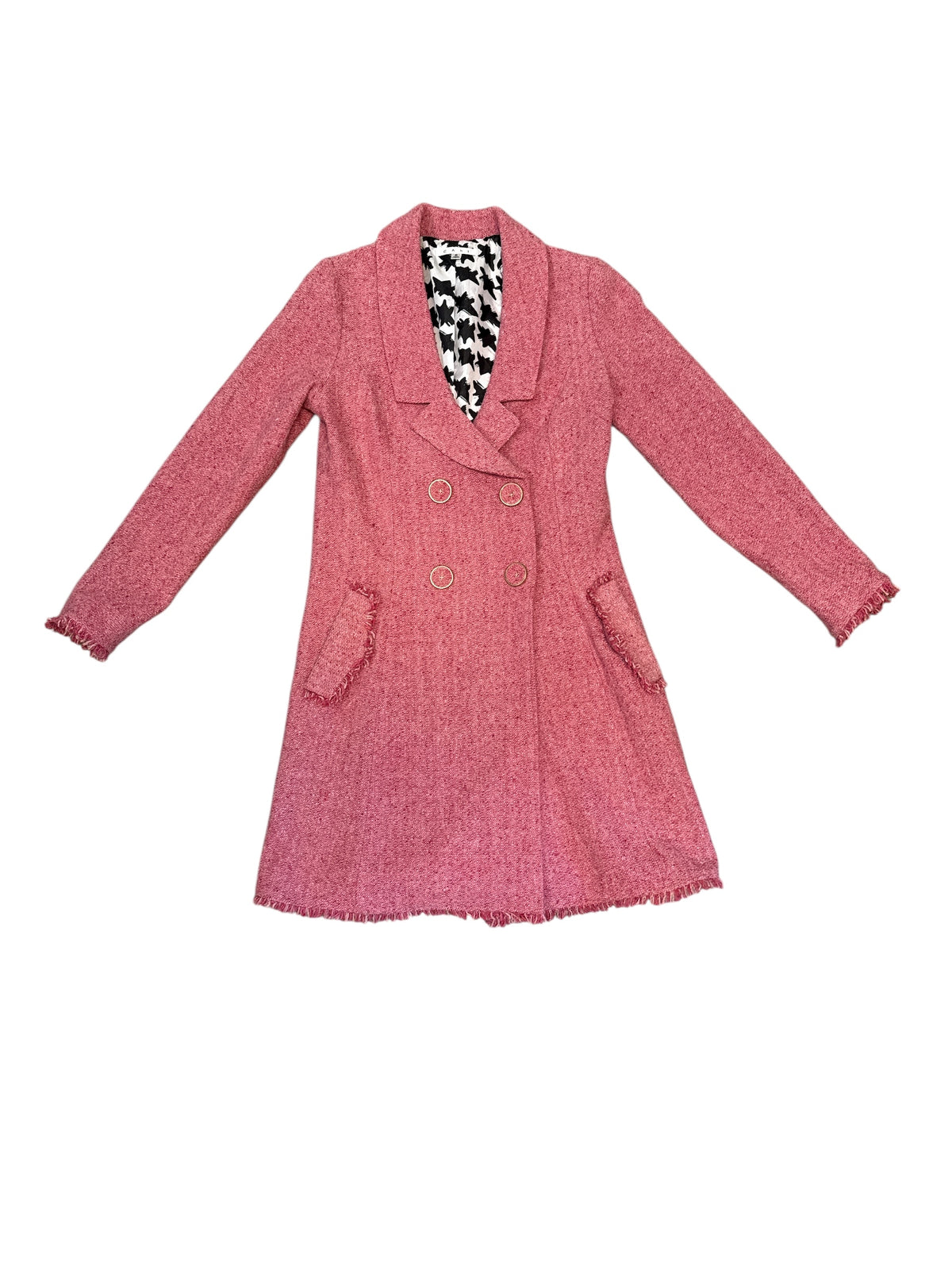 Pink Cabi Tweed fringe detail peacoat, 6