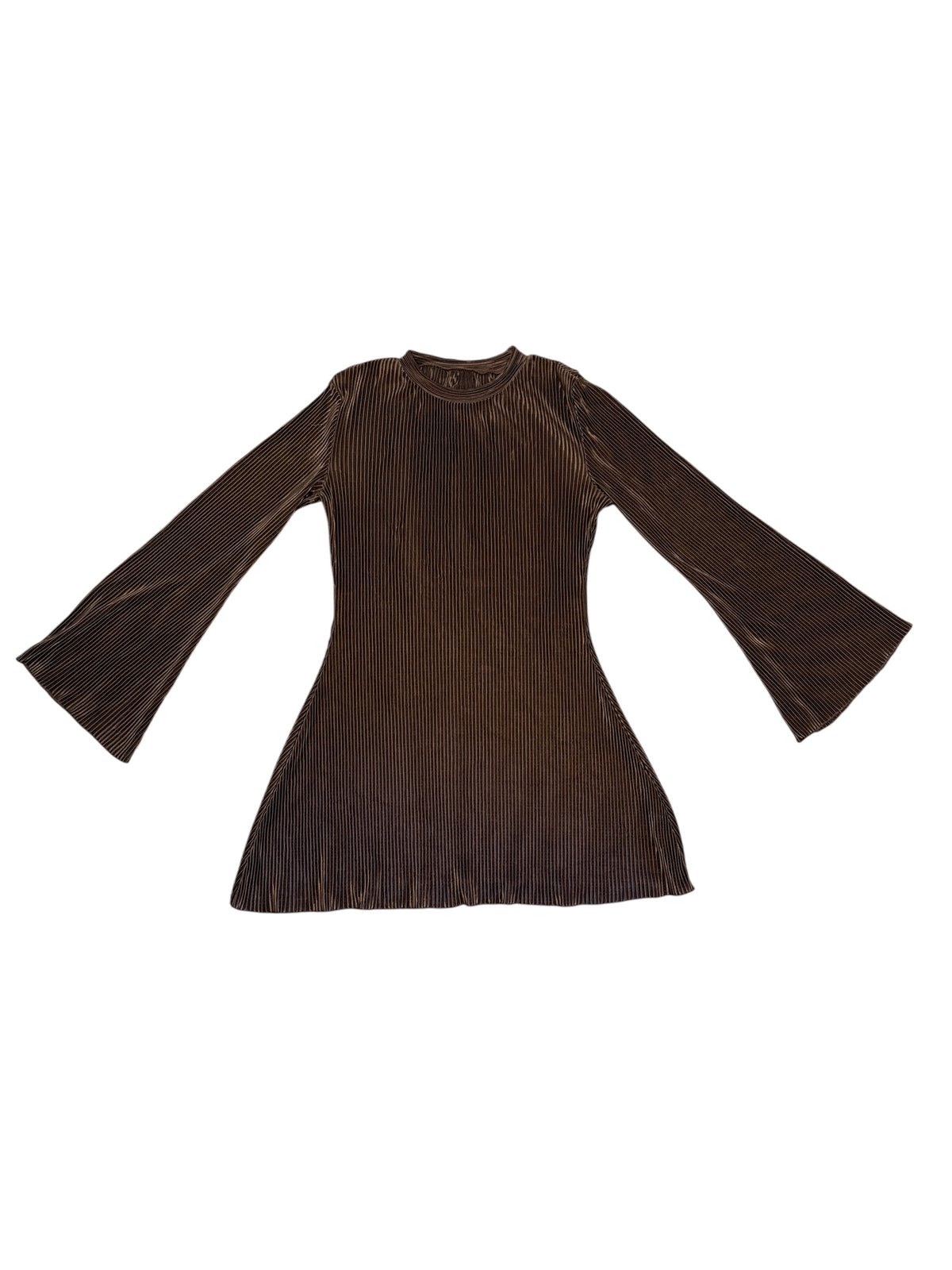 brown shein ls pleated dress, S