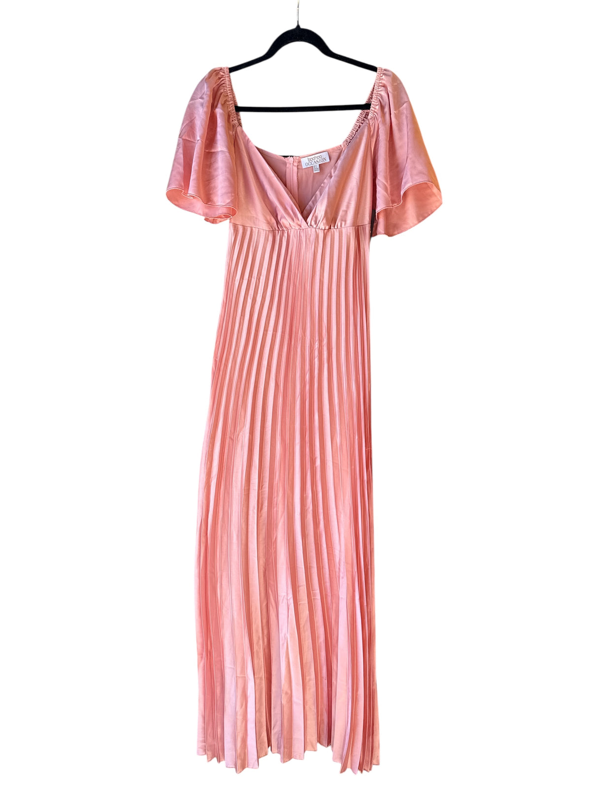 pink boohoo satin v neck pleated gown, 4