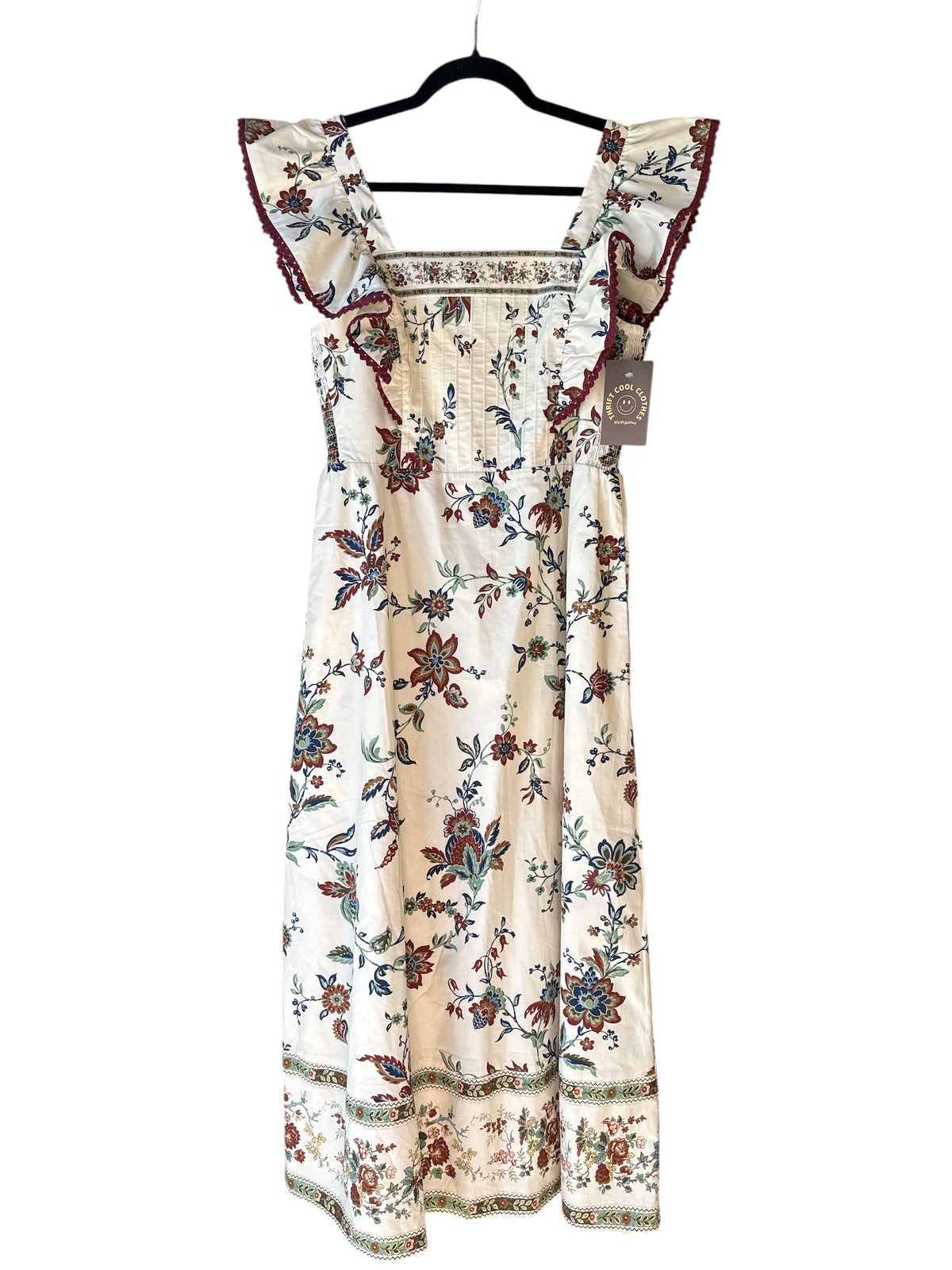 cream maroon green tuckernuck nwt floral pleated maxi dress, m