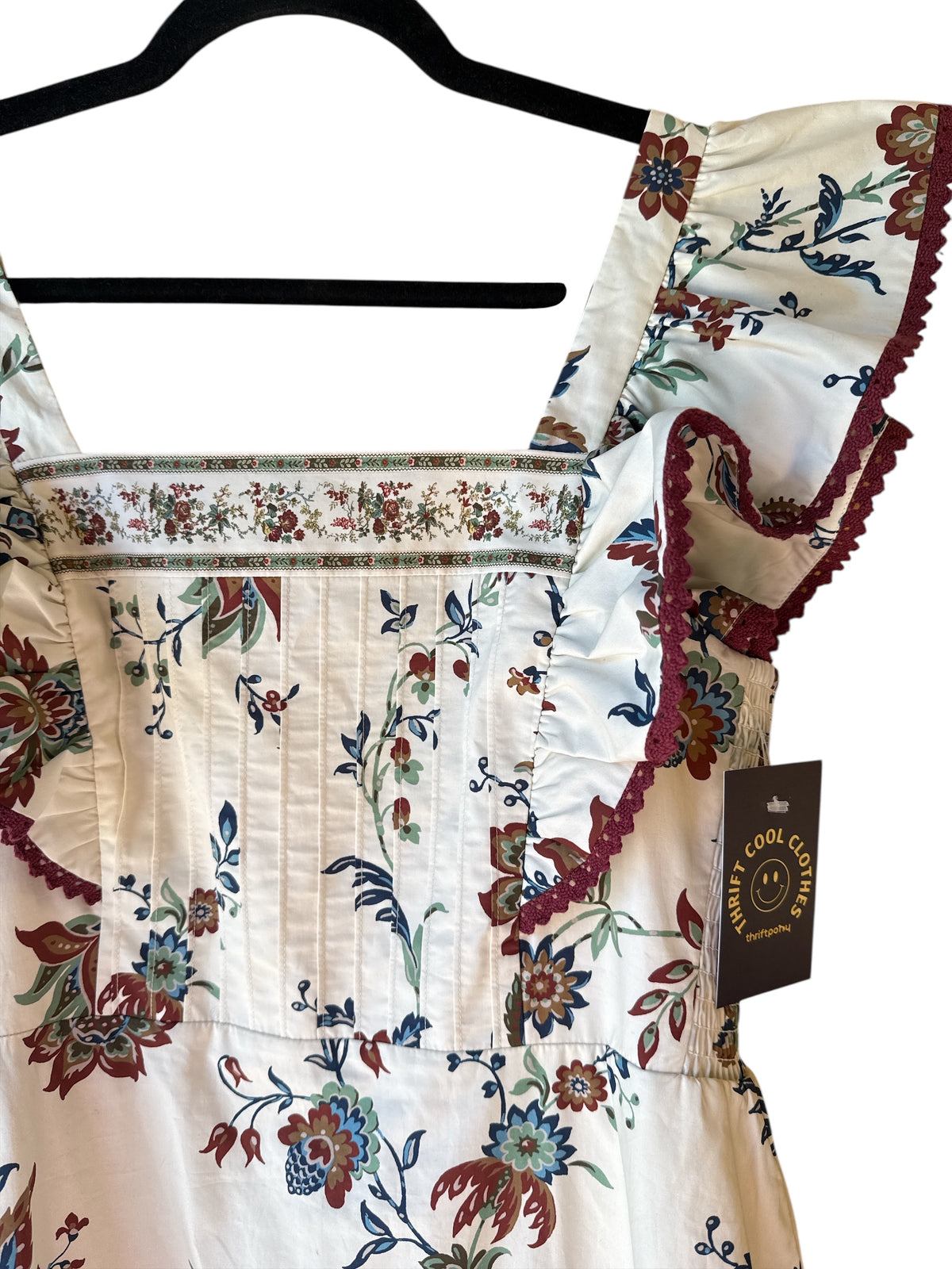 cream maroon green tuckernuck nwt floral pleated maxi dress, m