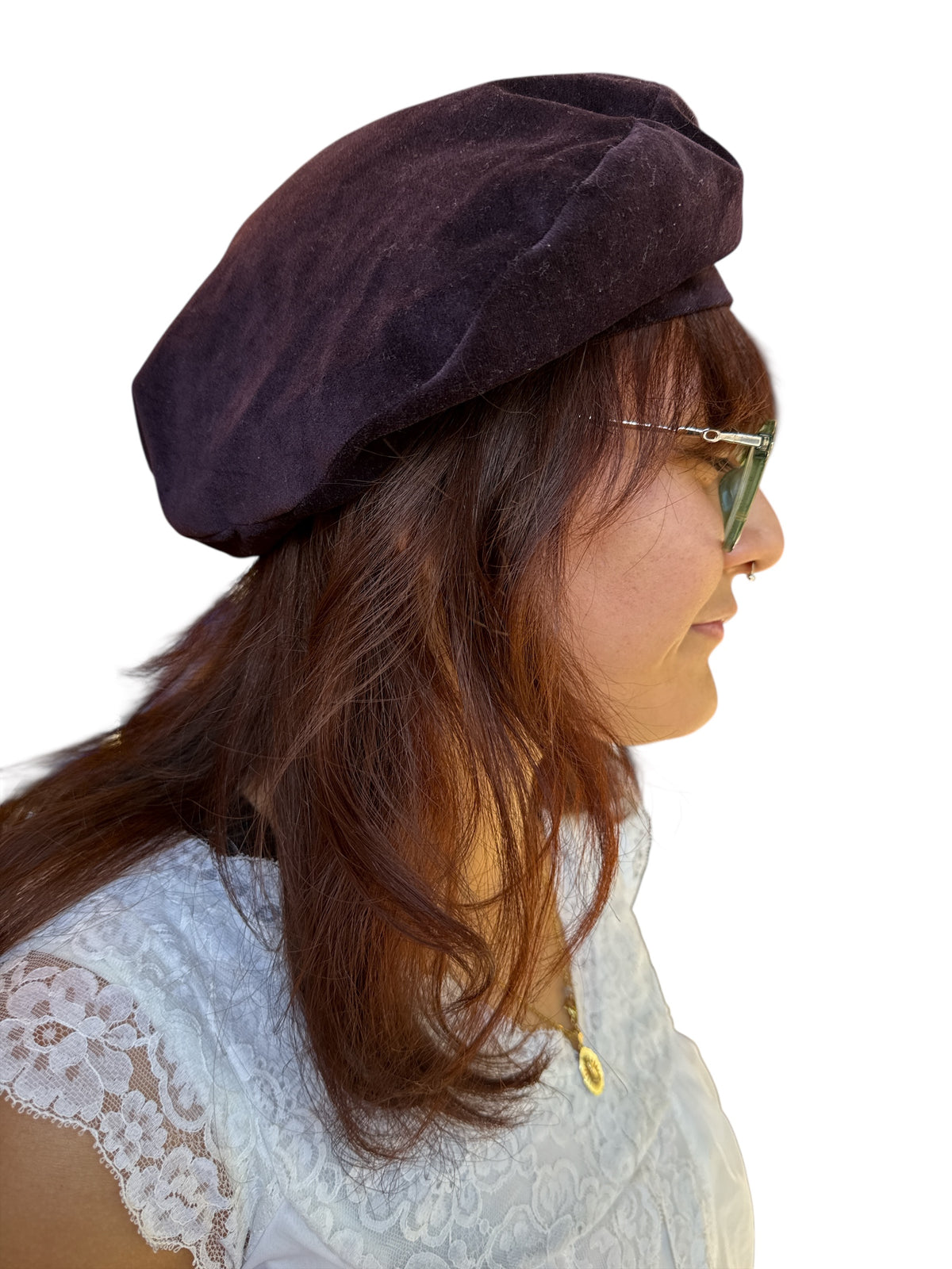 purple  velvet lil bonnet hat