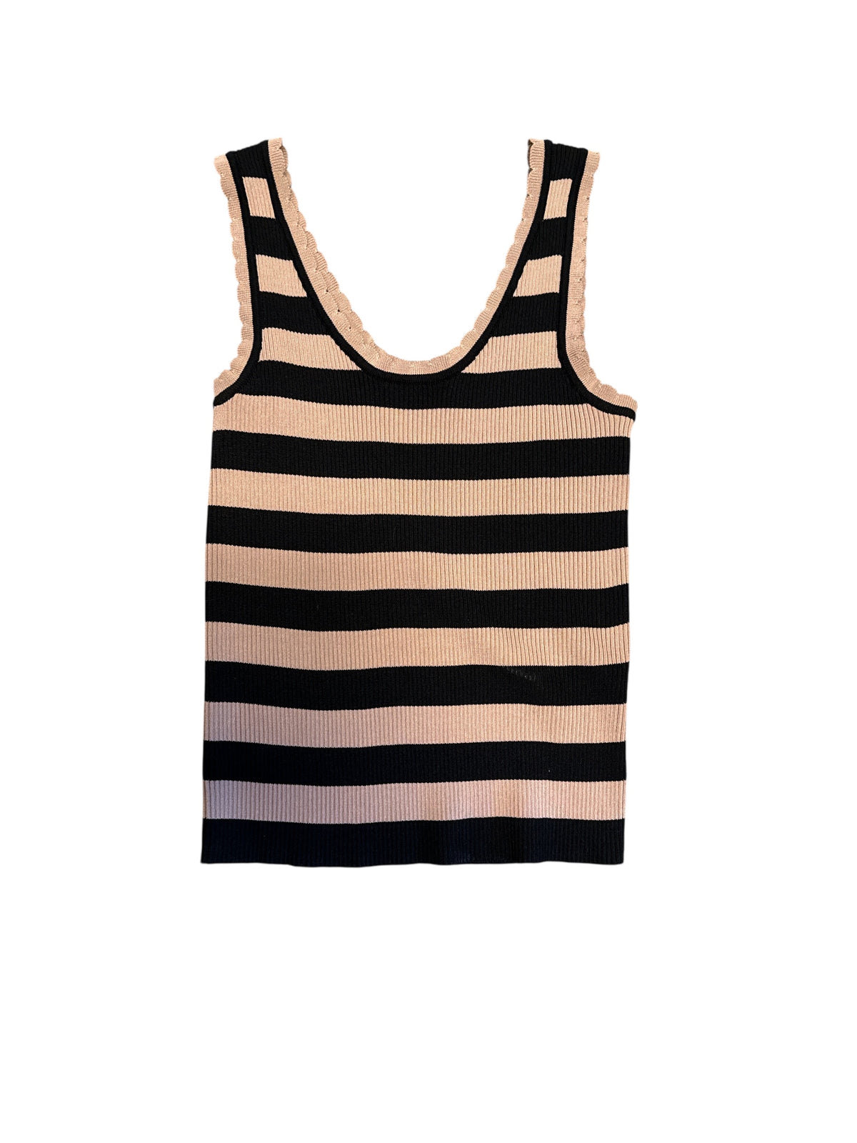 Black tan Strut & Bolt Striped scalloped tank, S