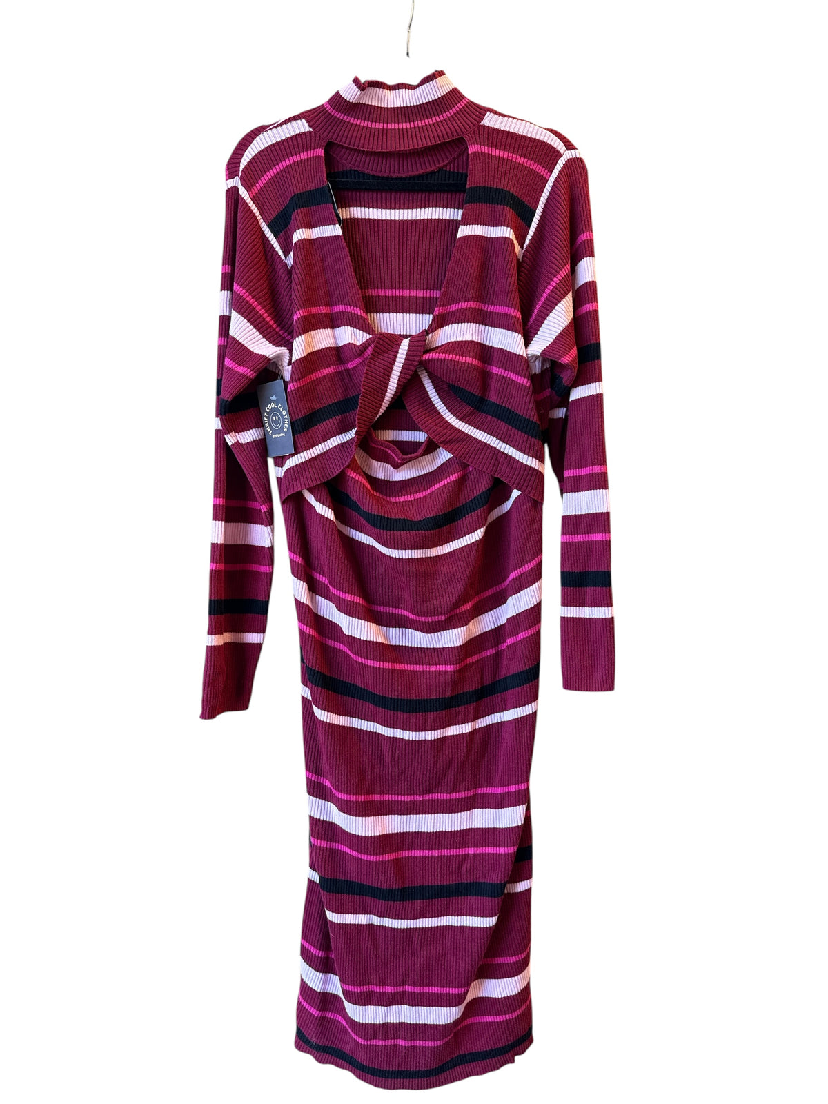 red pink eloquii striped knit turtleneck cutout dress, 22/24