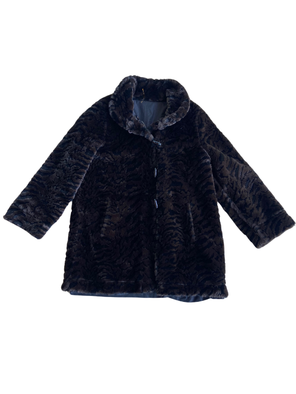 Brown black  Animal print fur coat, L