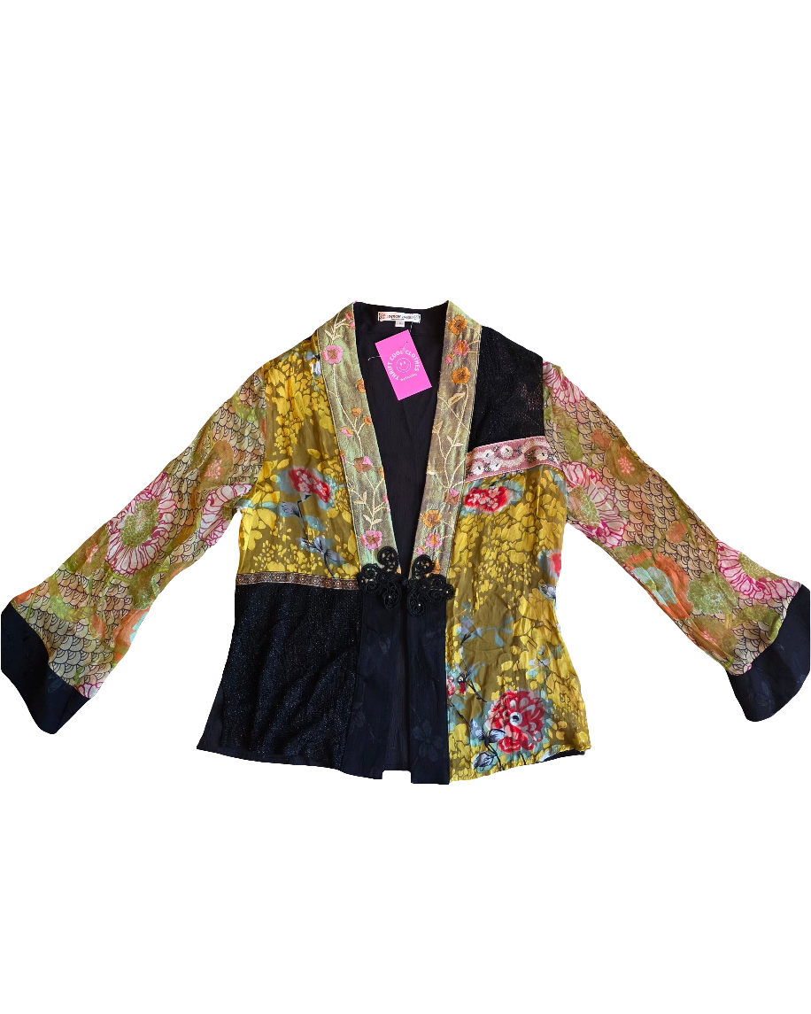 green black spencer alexis floral crochet blouse, s