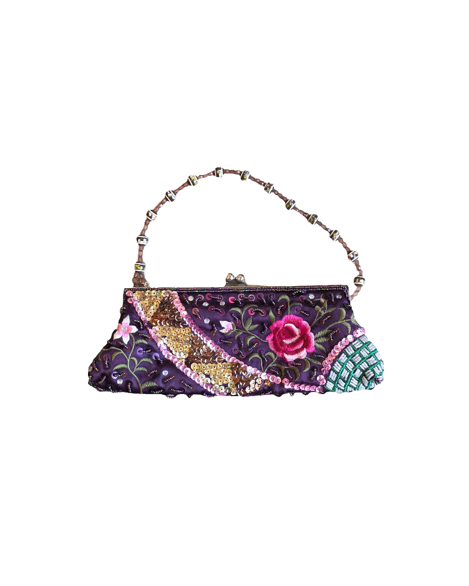 purple aldo beaded mini purse