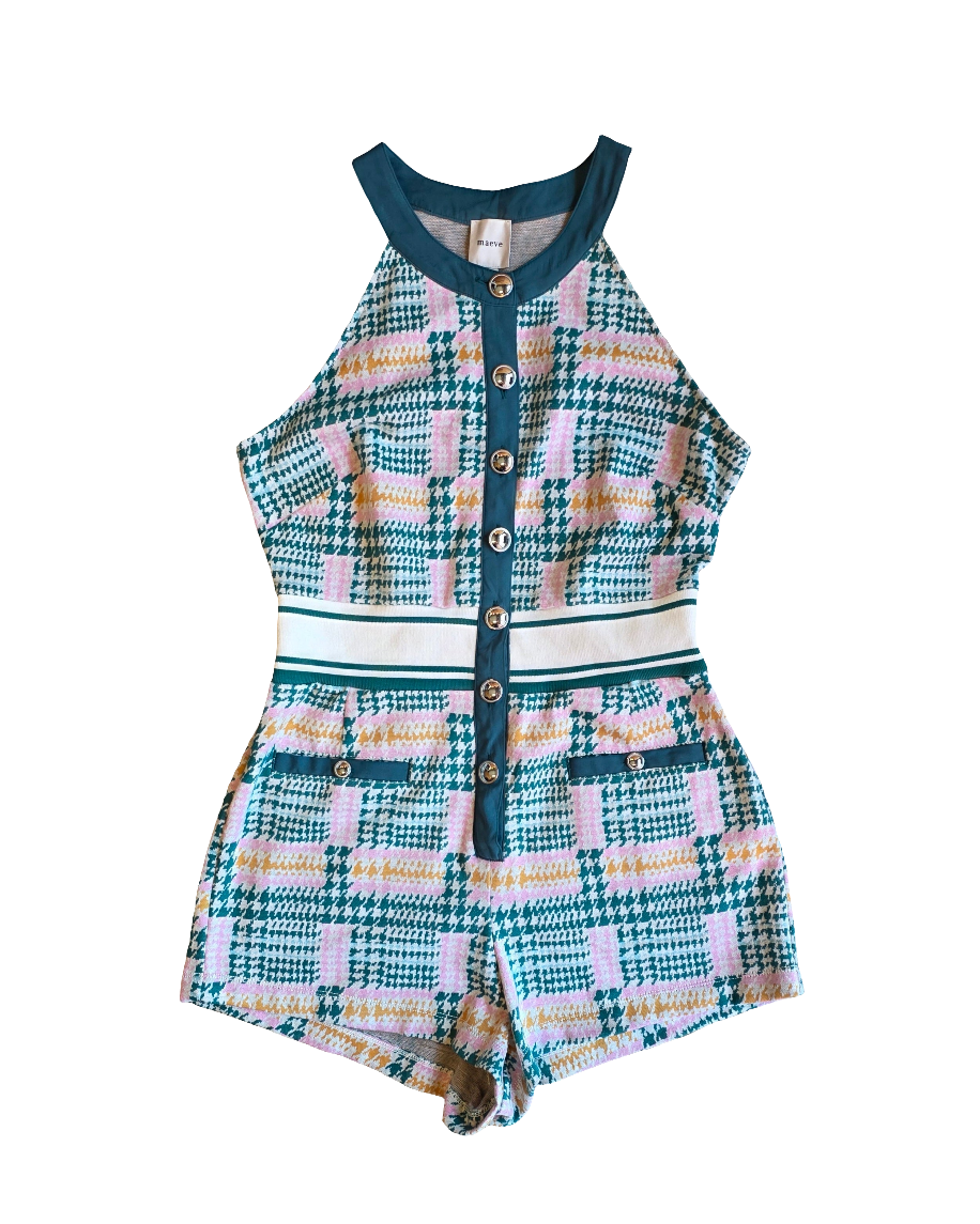 green pink maeve nwt houndstooth romper, s